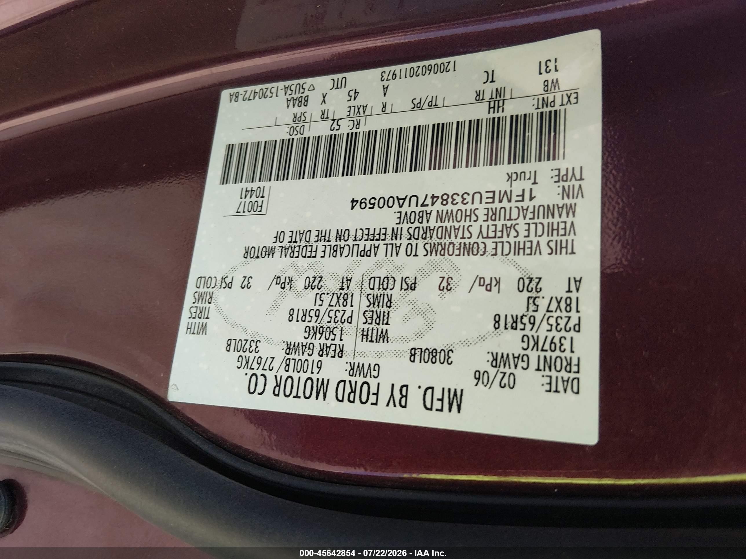 2007 Ford Explorer Sport Trac Limited Maroon vin: 1FMEU33847UA00594