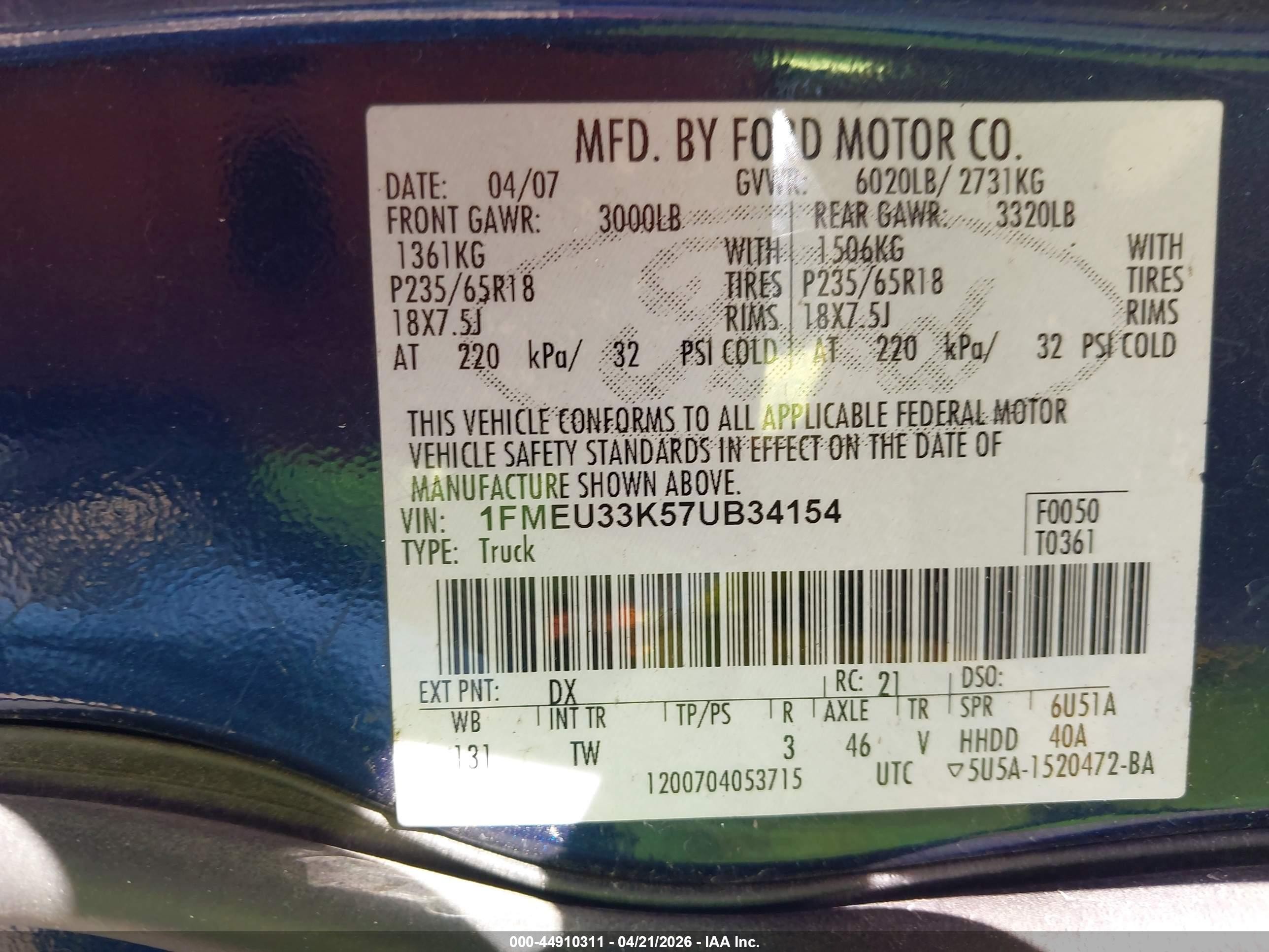 2007 Ford Explorer Sport Trac Limited Navy vin: 1FMEU33K57UB34154