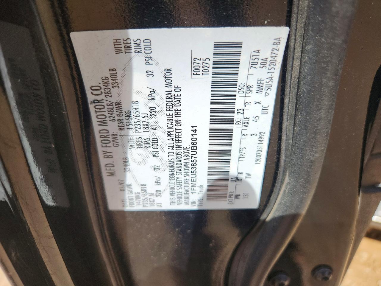 2007 Ford Explorer Sport Trac Limited Black vin: 1FMEU53857UB60141