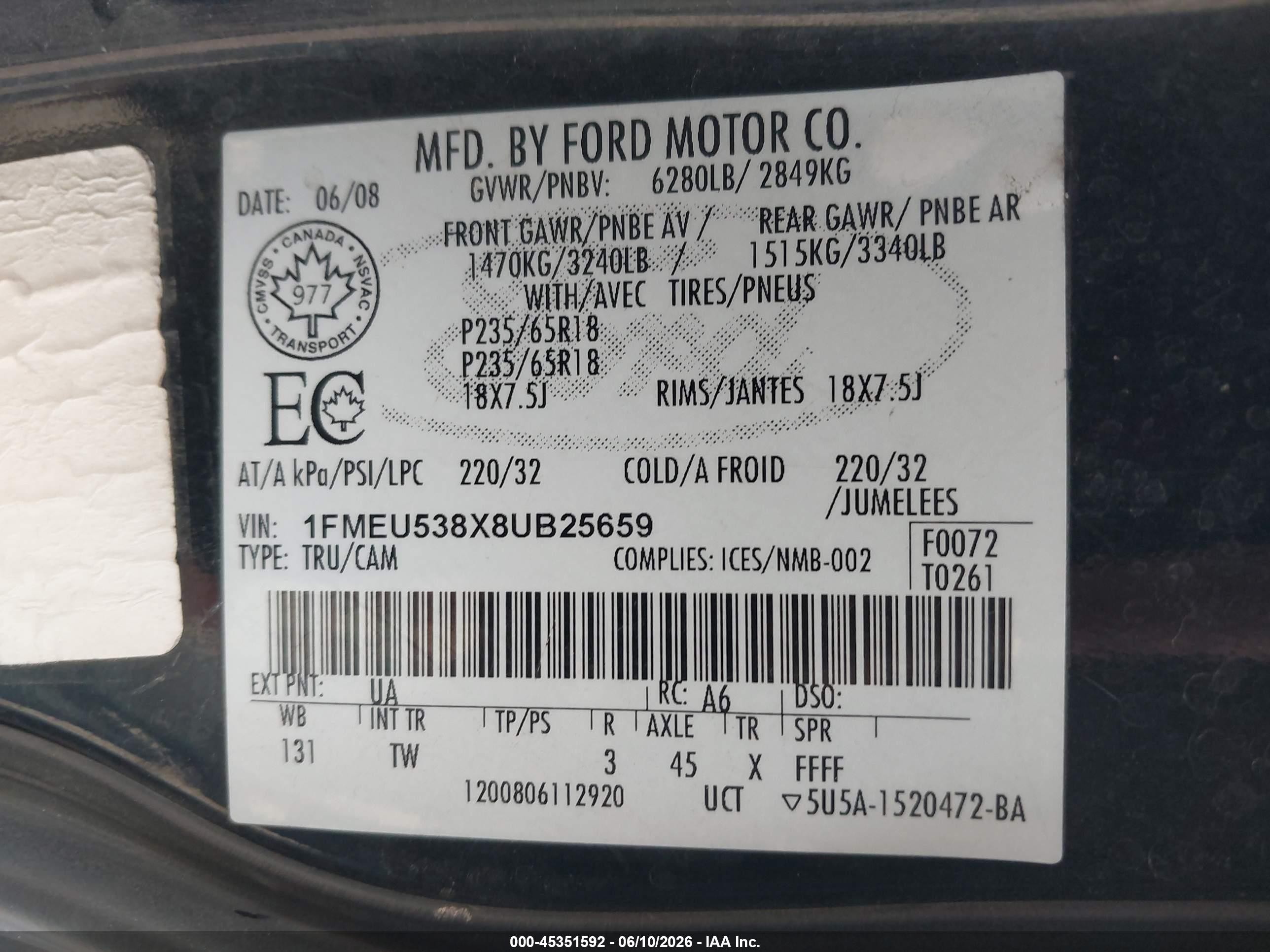 2008 Ford Explorer Sport Trac Limited Black vin: 1FMEU538X8UB25659