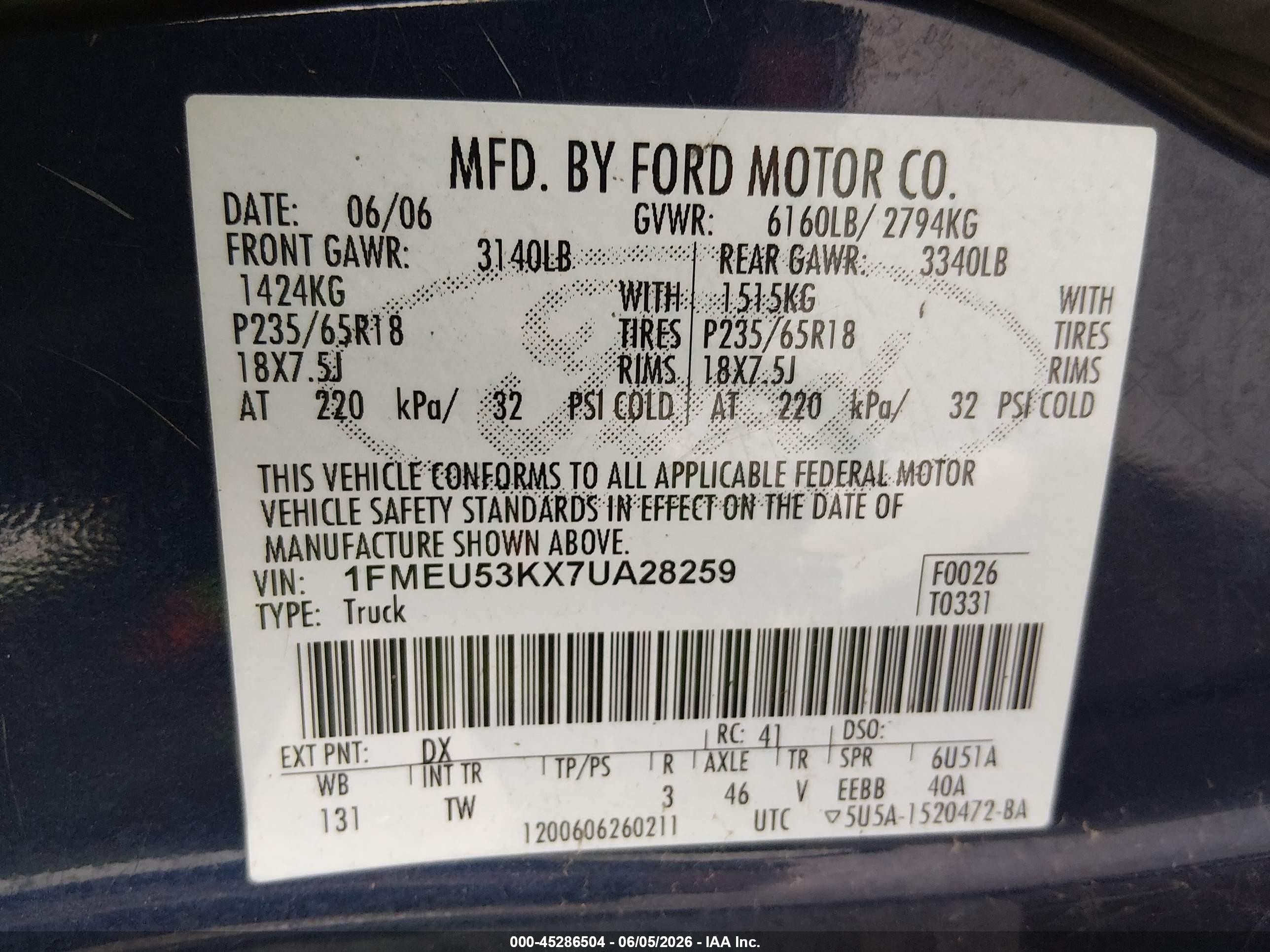 2007 Ford Explorer Sport Trac Limited Blue vin: 1FMEU53KX7UA28259