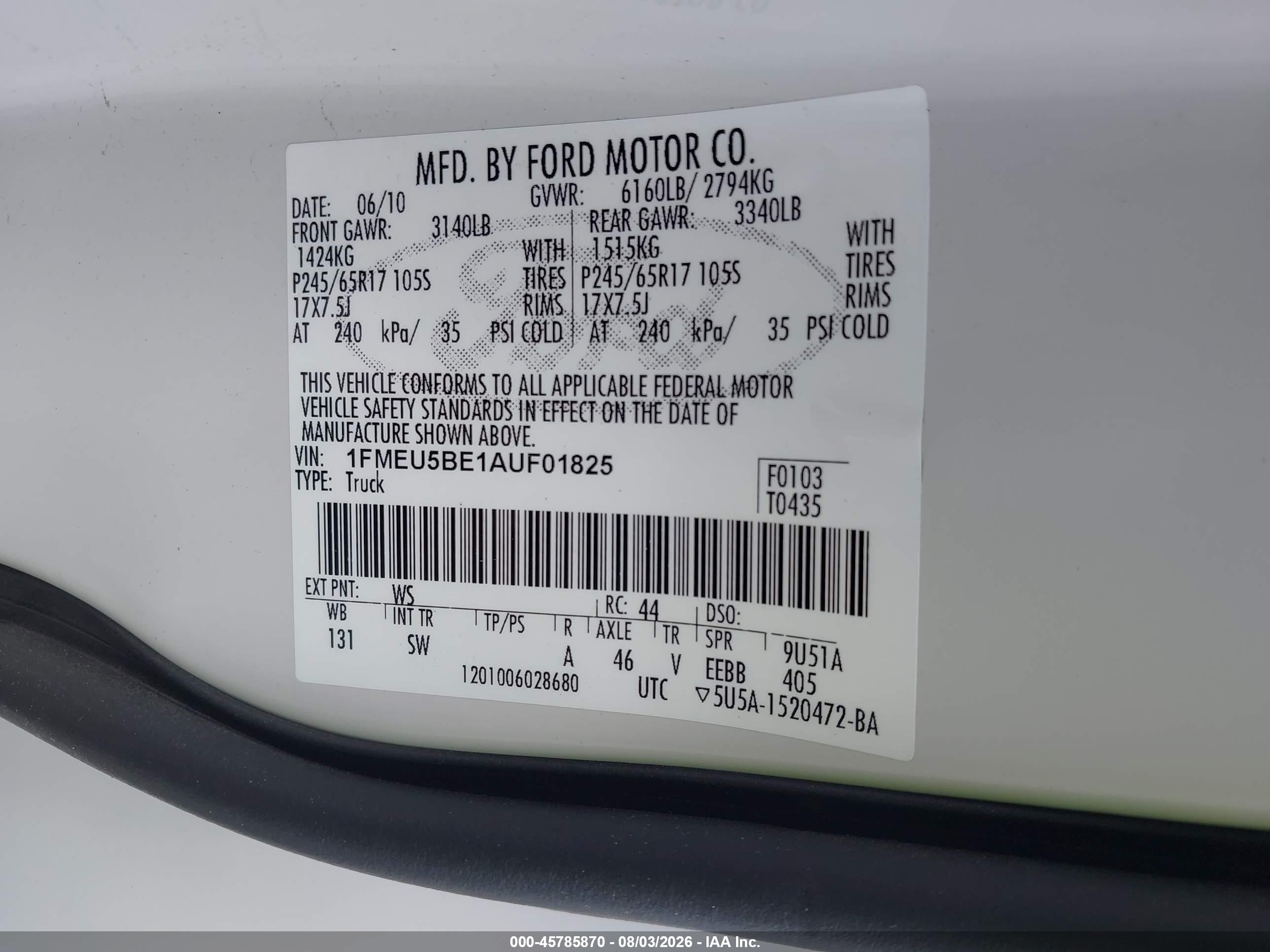 2010 Ford Explorer Sport Trac Xlt White vin: 1FMEU5BE1AUF01825