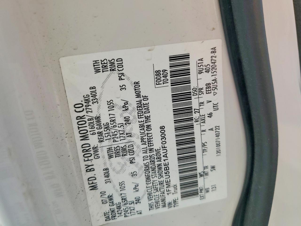 2010 Ford Explorer Sport Trac Xlt Белый vin: 1FMEU5BE1AUF03008