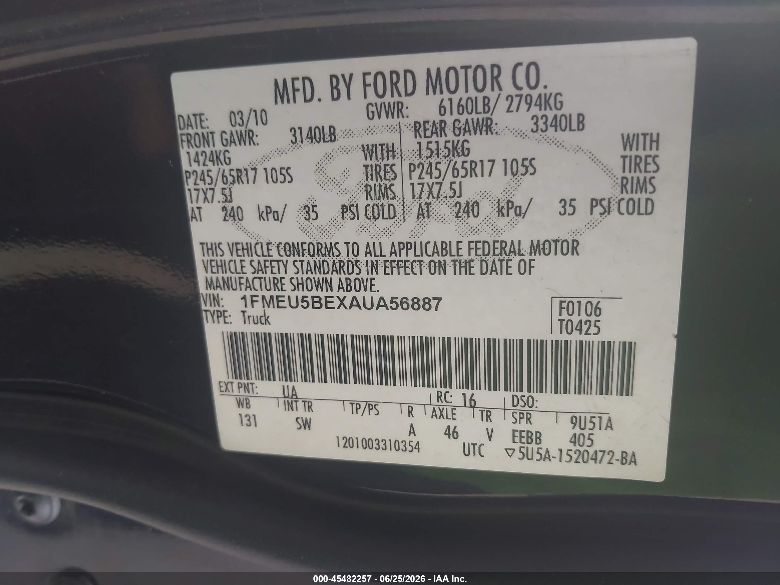 2010 Ford Explorer Sport Trac Xlt Black vin: 1FMEU5BEXAUA56887