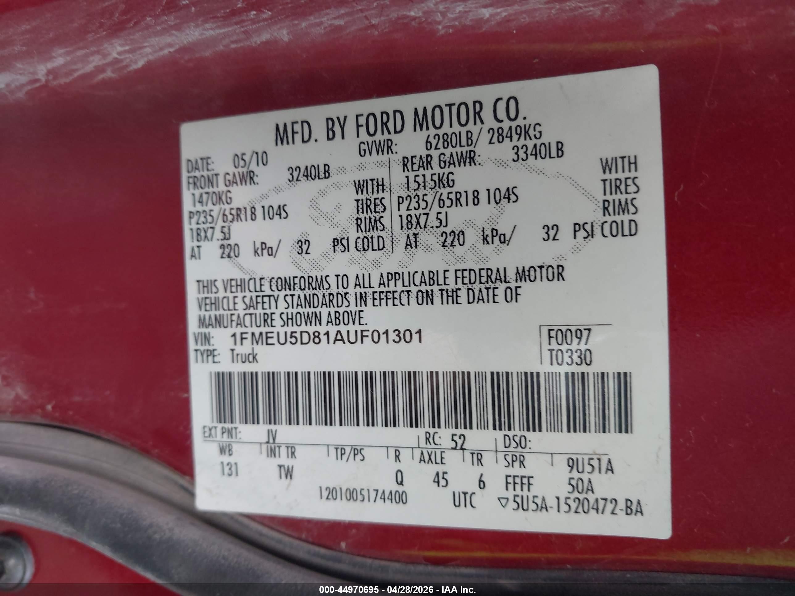 2010 Ford Explorer Sport Trac Limited Maroon vin: 1FMEU5D81AUF01301