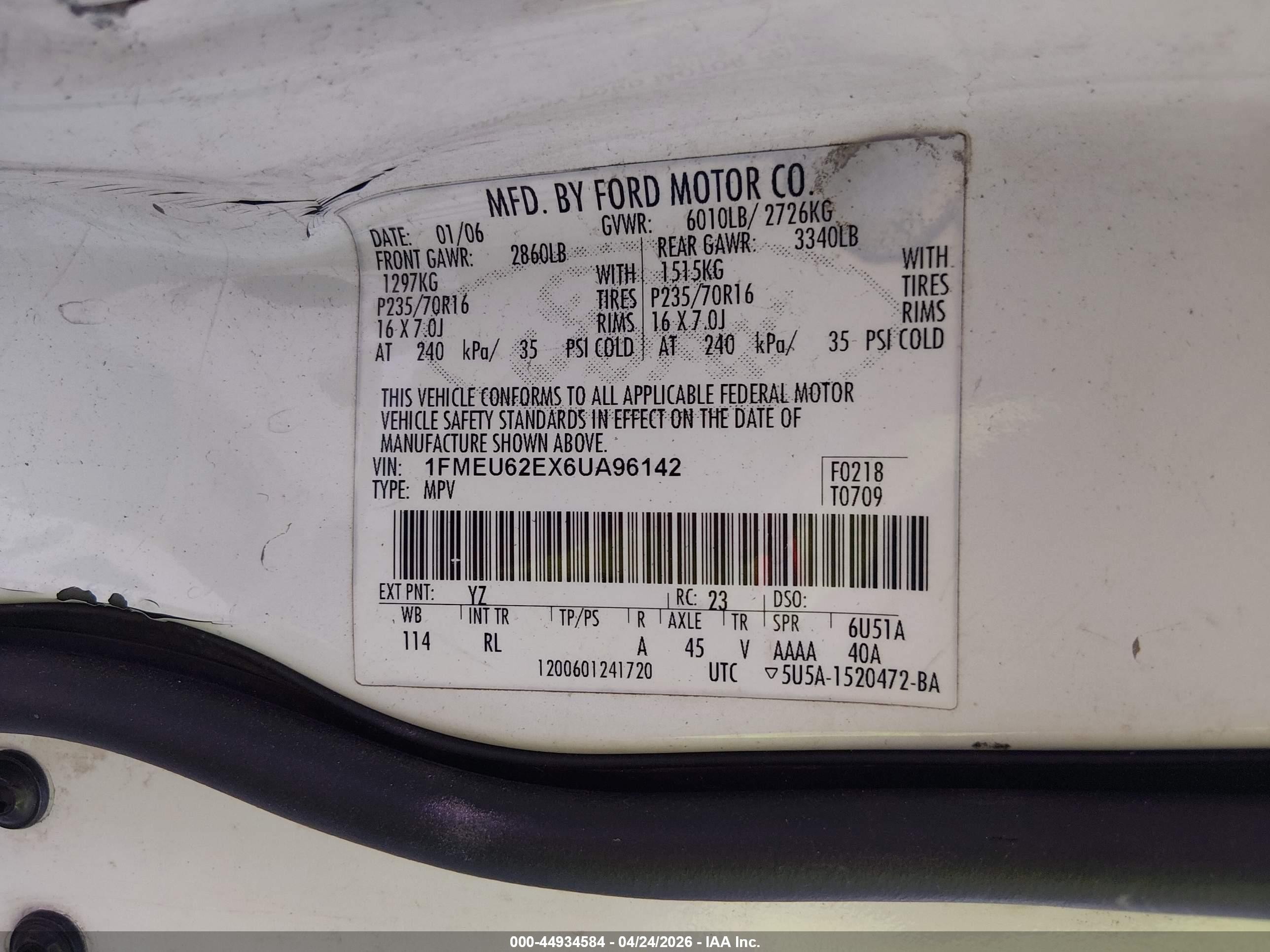 2006 Ford Explorer Xls White vin: 1FMEU62EX6UA96142