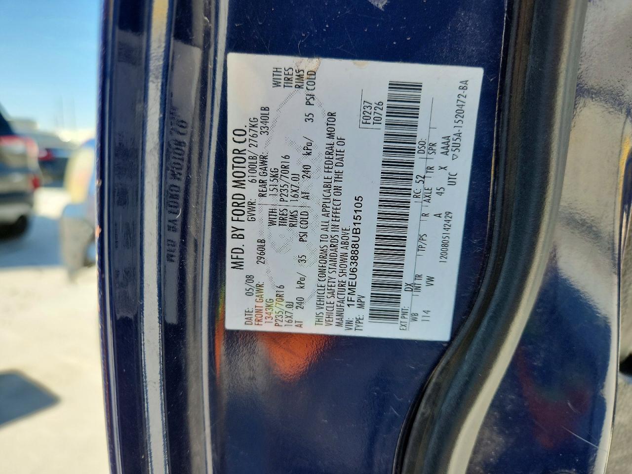 2008 Ford Explorer Xlt Blue vin: 1FMEU63888UB15105