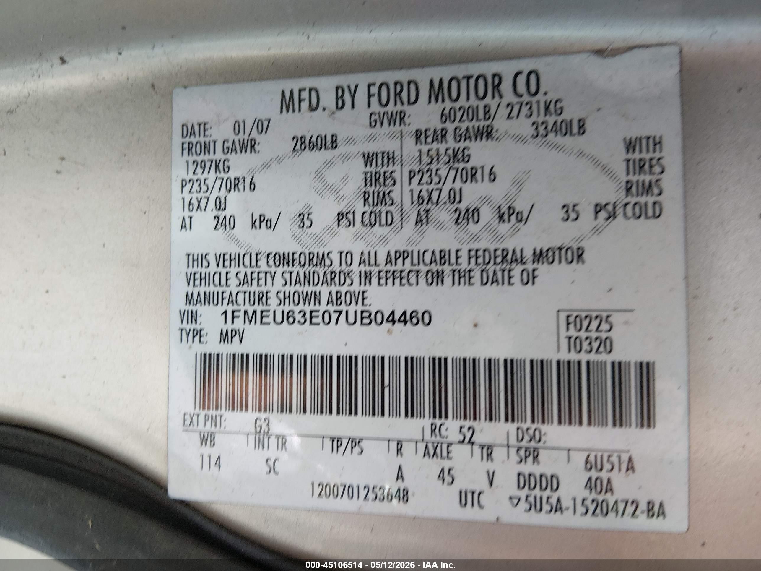 2007 Ford Explorer Xlt Tan vin: 1FMEU63E07UB04460