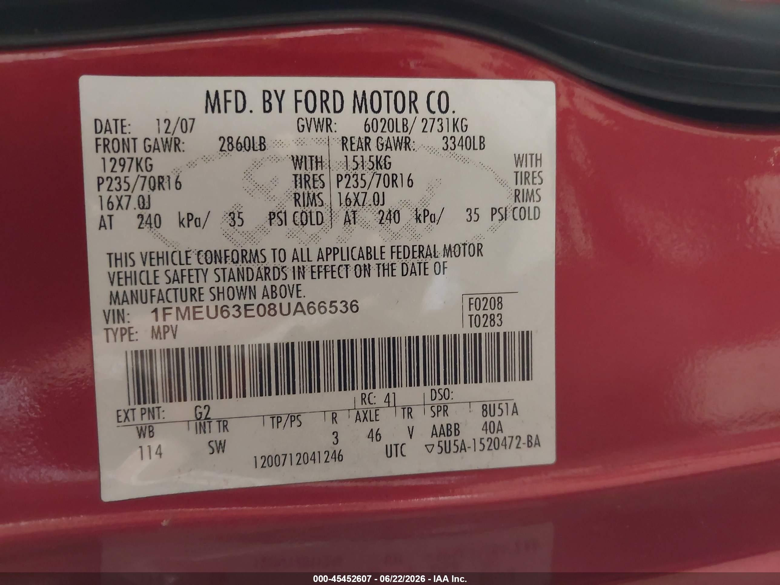 2008 Ford Explorer Xlt Бордовый vin: 1FMEU63E08UA66536