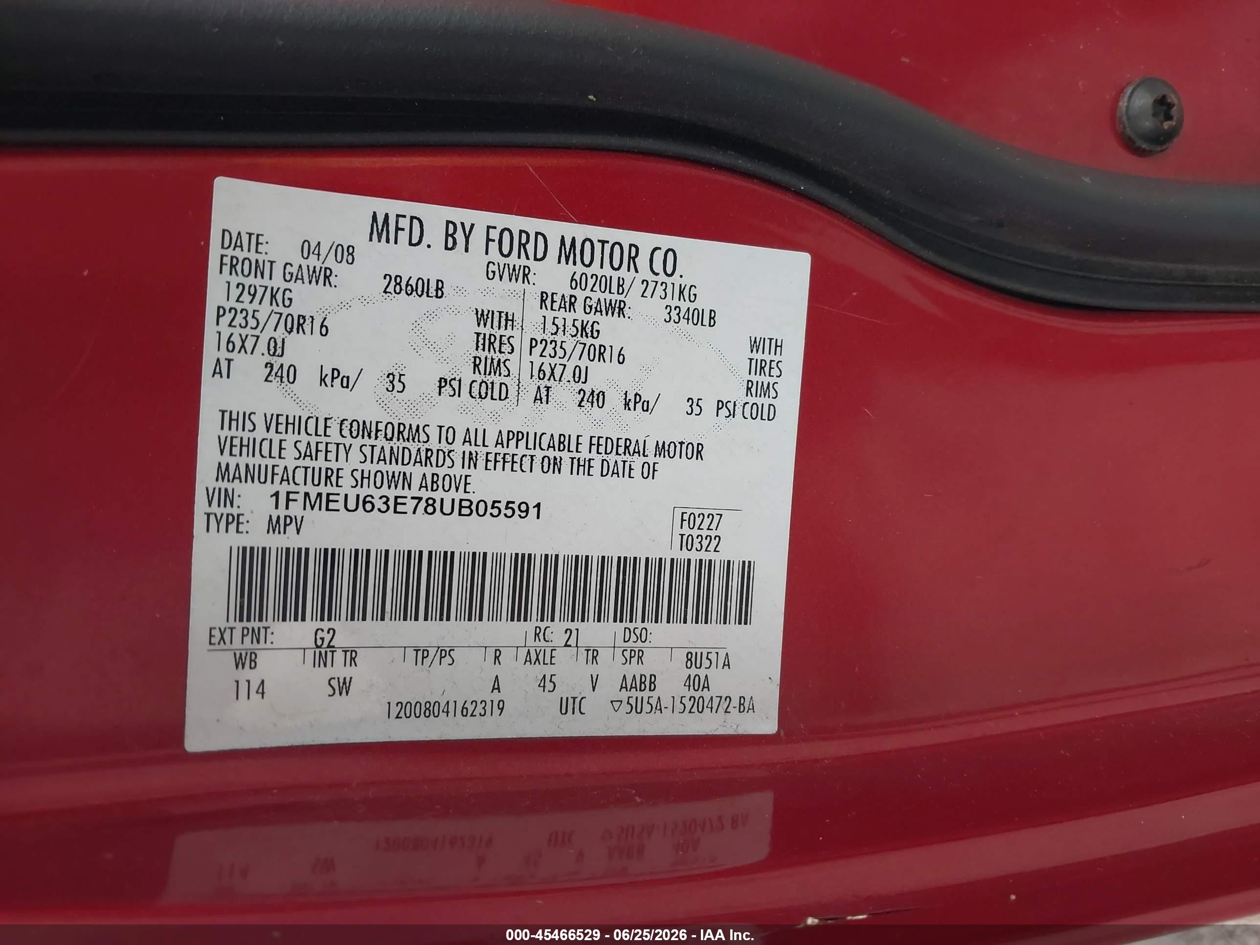 2008 Ford Explorer Xlt Red vin: 1FMEU63E78UB05591