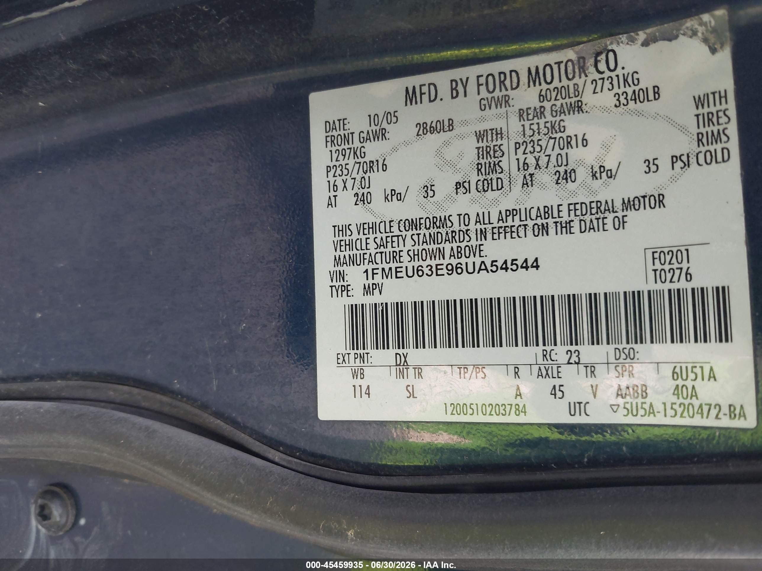 2006 Ford Explorer Xlt Blue vin: 1FMEU63E96UA54544