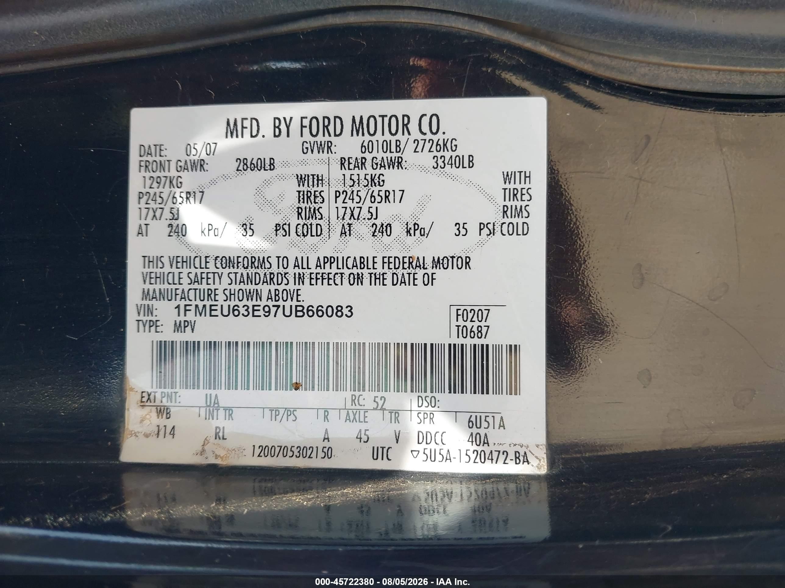 2007 Ford Explorer Xlt Black vin: 1FMEU63E97UB66083