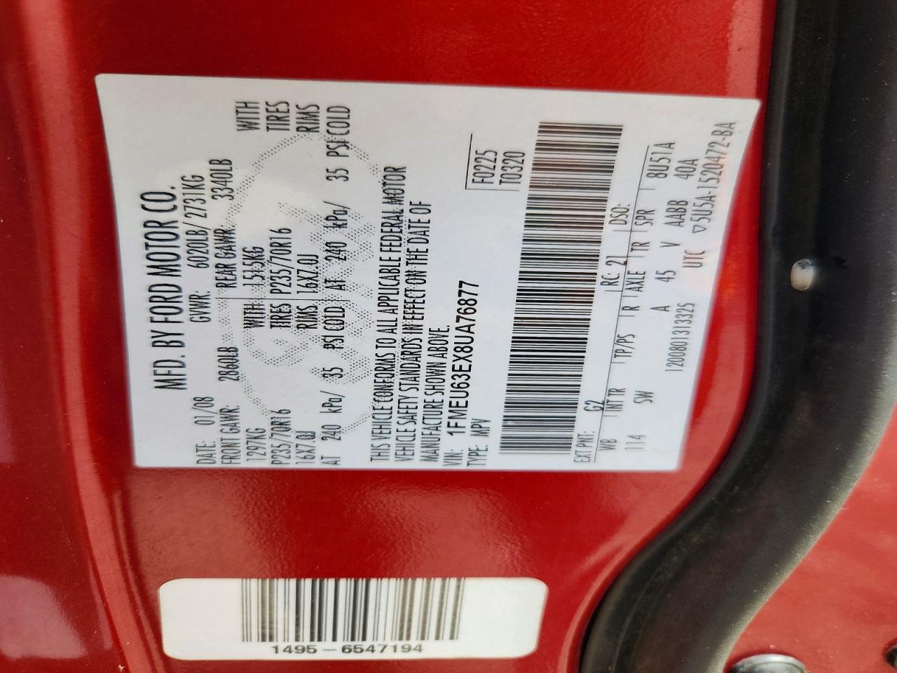 2008 Ford Explorer Xlt Red vin: 1FMEU63EX8UA76877