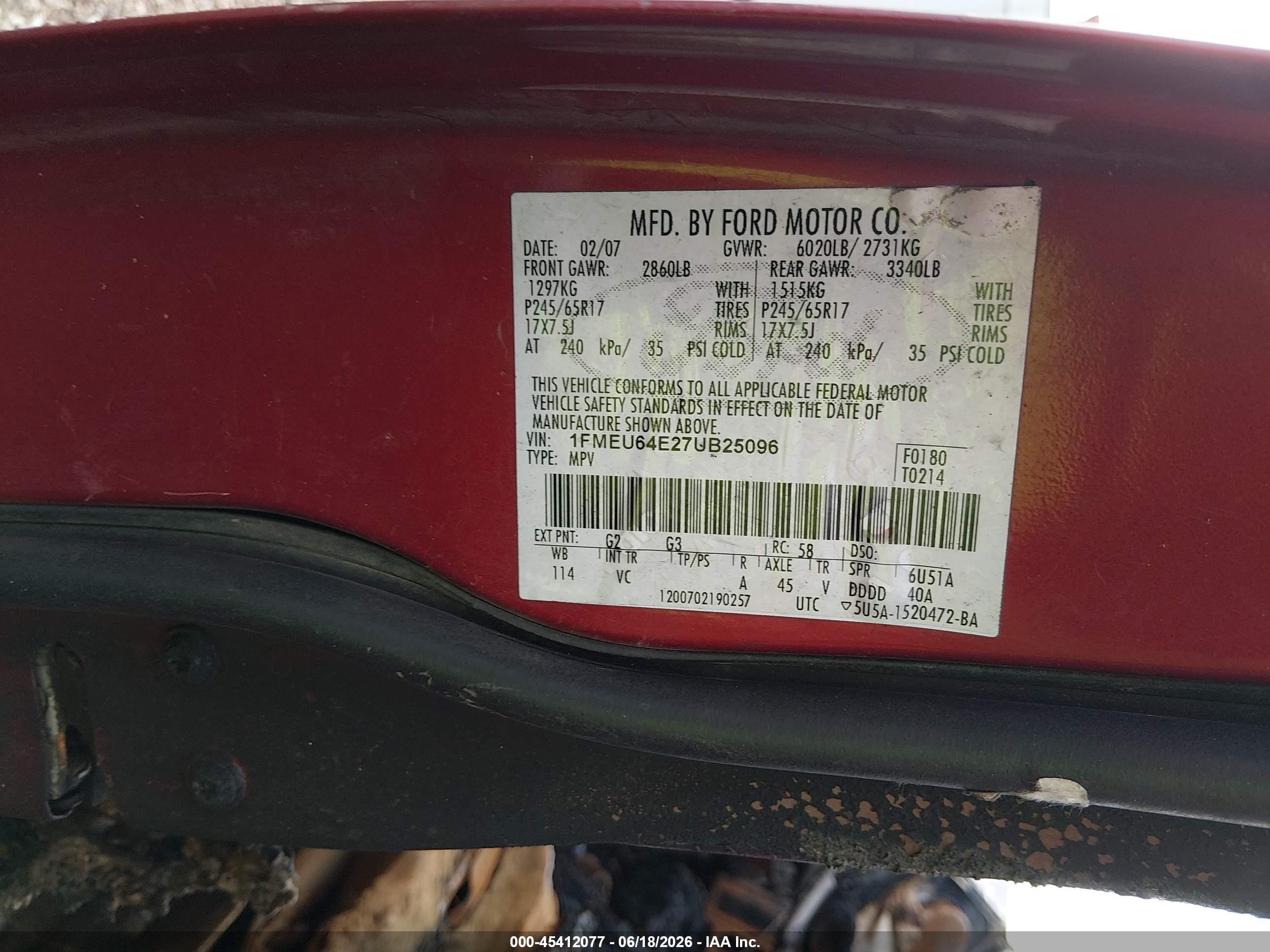 2007 Ford Explorer Eddie Bauer Red vin: 1FMEU64E27UB25096