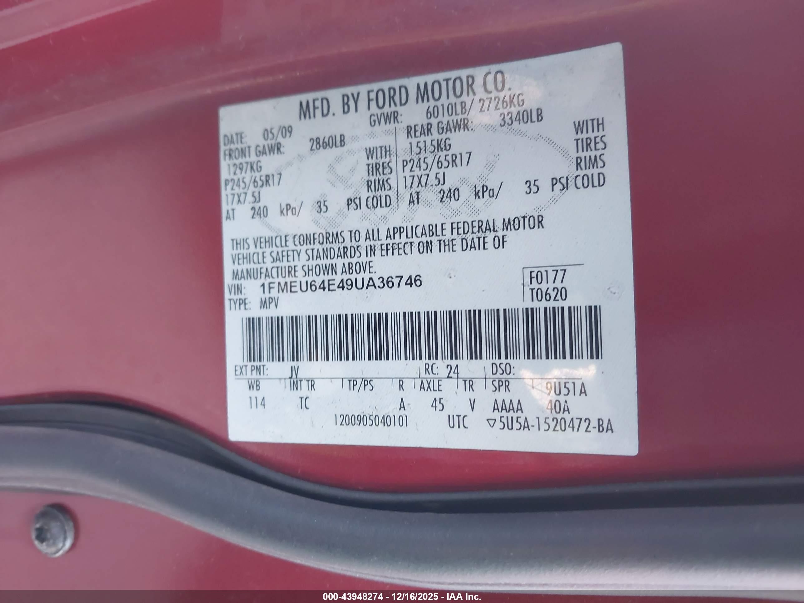 2009 Ford Explorer Eddie Bauer Red vin: 1FMEU64E49UA36746