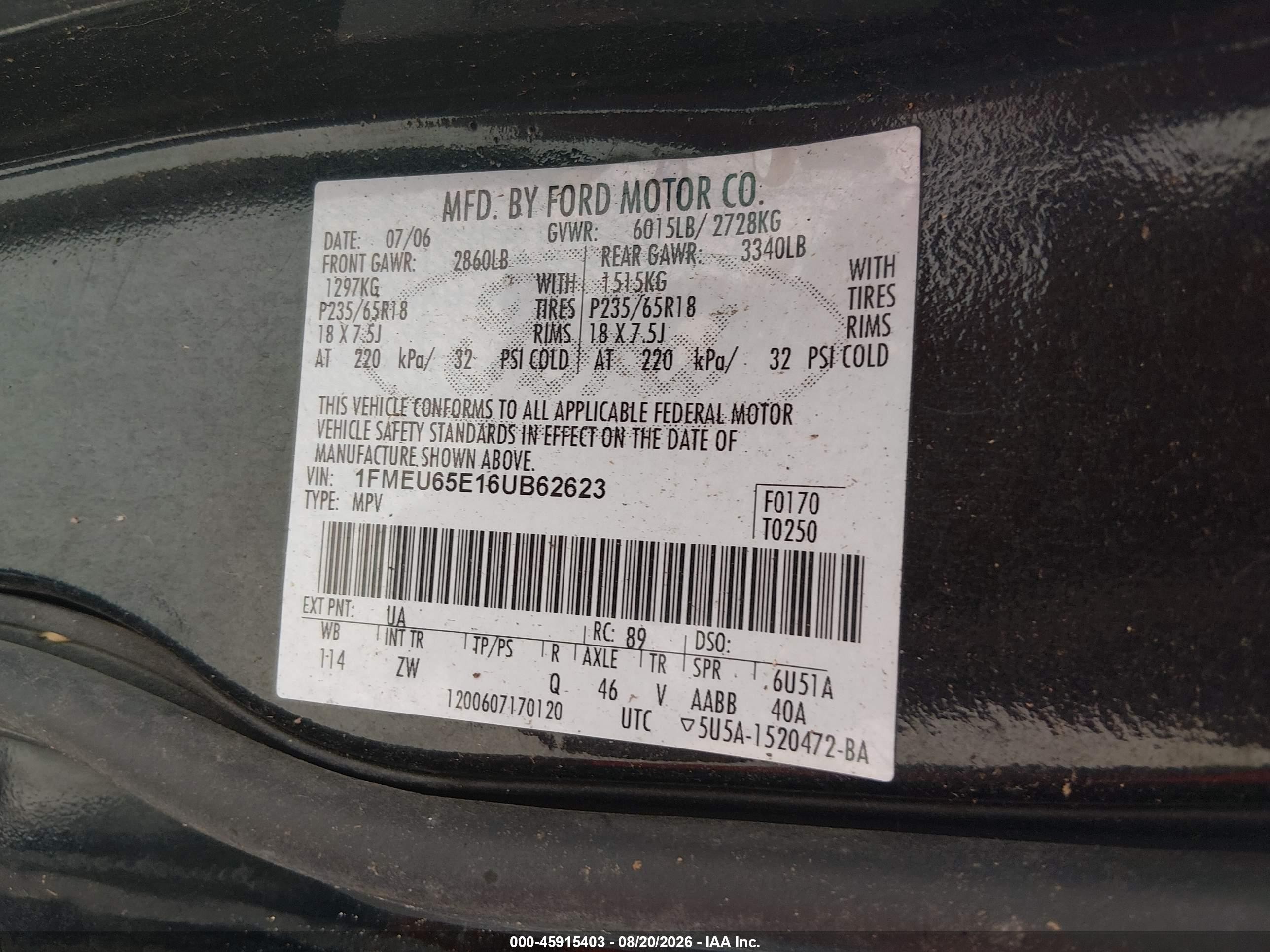 2006 Ford Explorer Limited Black vin: 1FMEU65E16UB62623