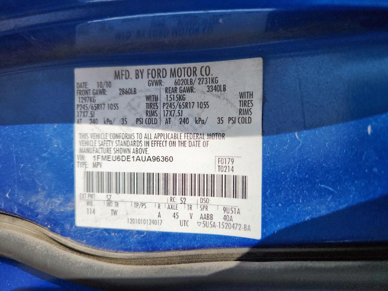 2010 Ford Explorer Xlt Blue vin: 1FMEU6DE1AUA96360