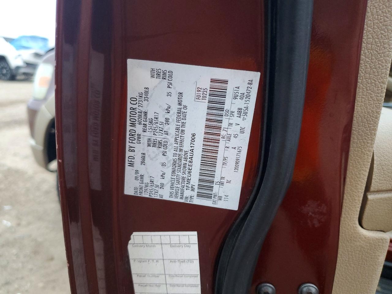 2010 Ford Explorer Eddie Bauer Maroon vin: 1FMEU6EE8AUA17006