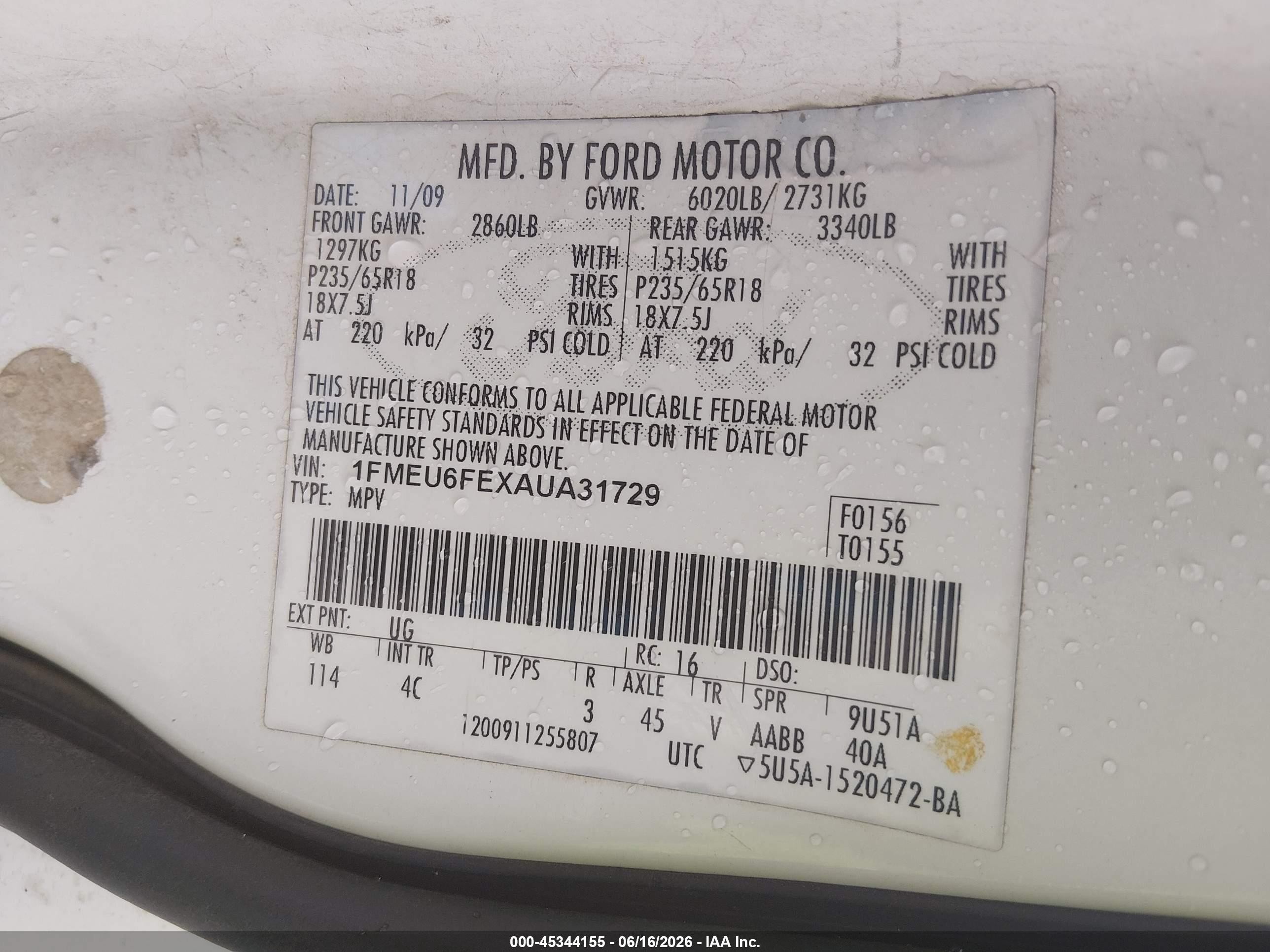 2010 Ford Explorer Limited White vin: 1FMEU6FEXAUA31729