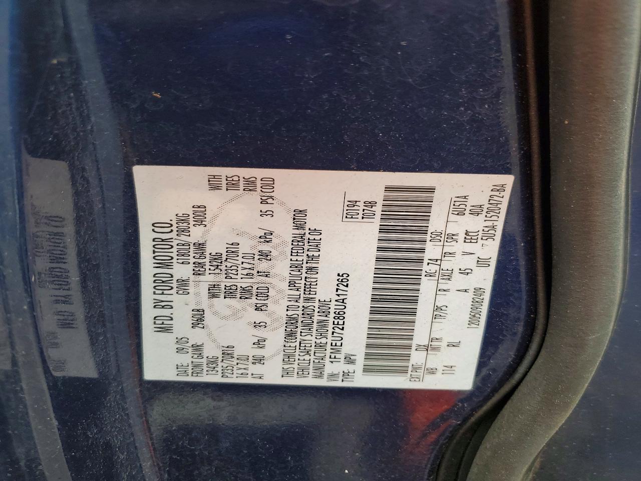 2006 Ford Explorer Xls Blue vin: 1FMEU72E86UA17265