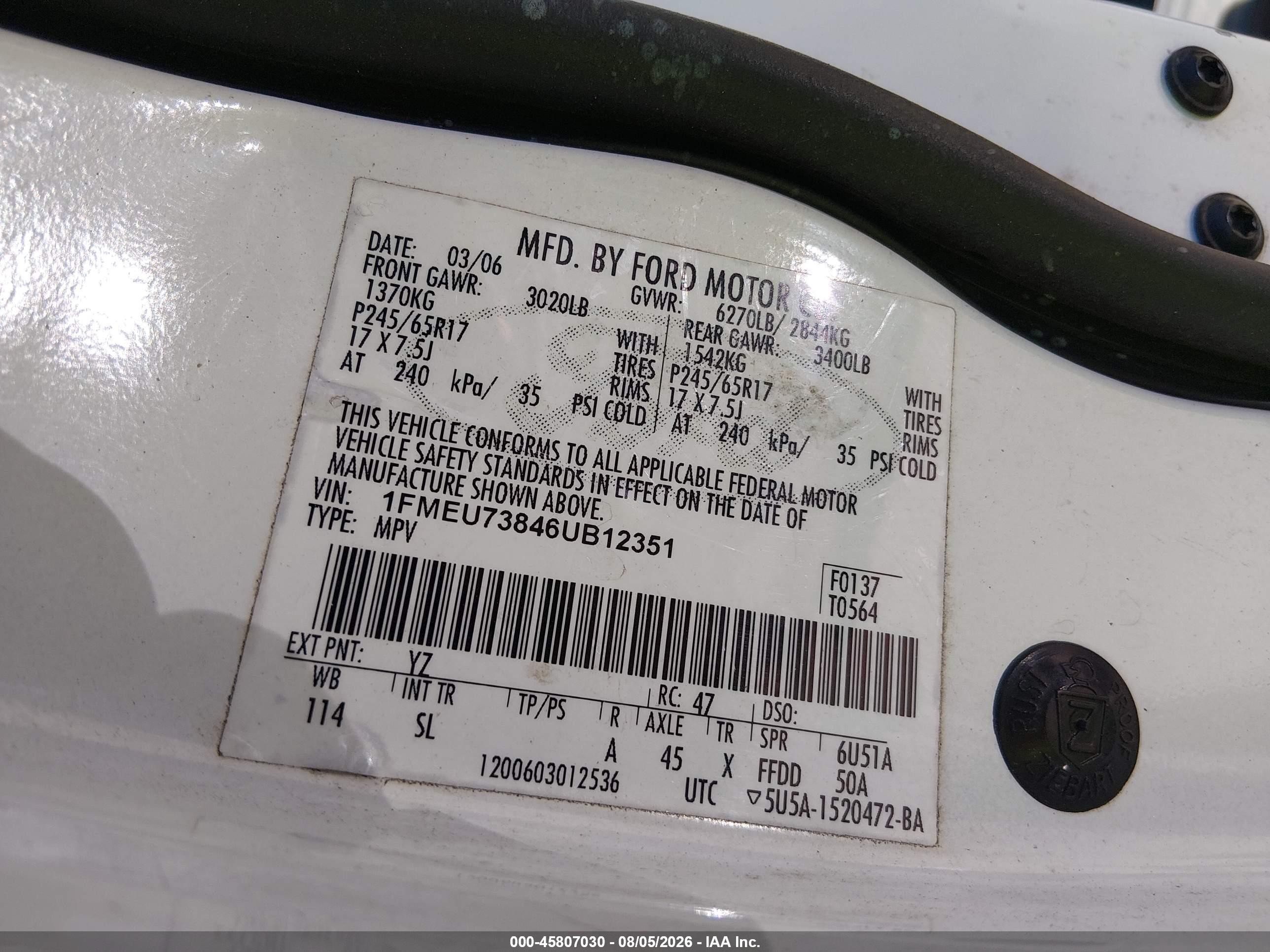 2006 Ford Explorer Xlt White vin: 1FMEU73846UB12351