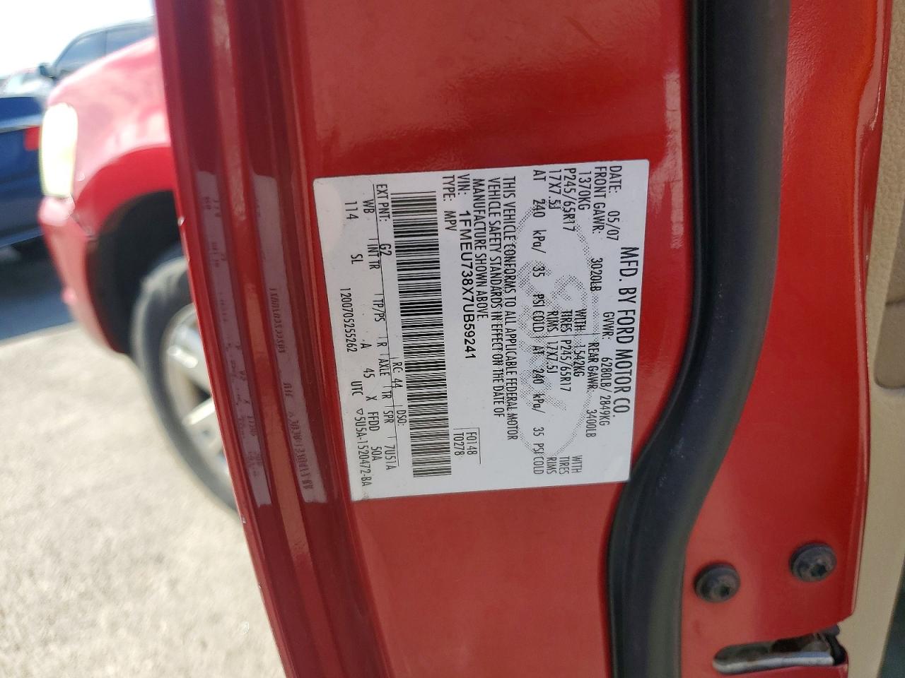 2007 Ford Explorer Xlt Red vin: 1FMEU738X7UB59241