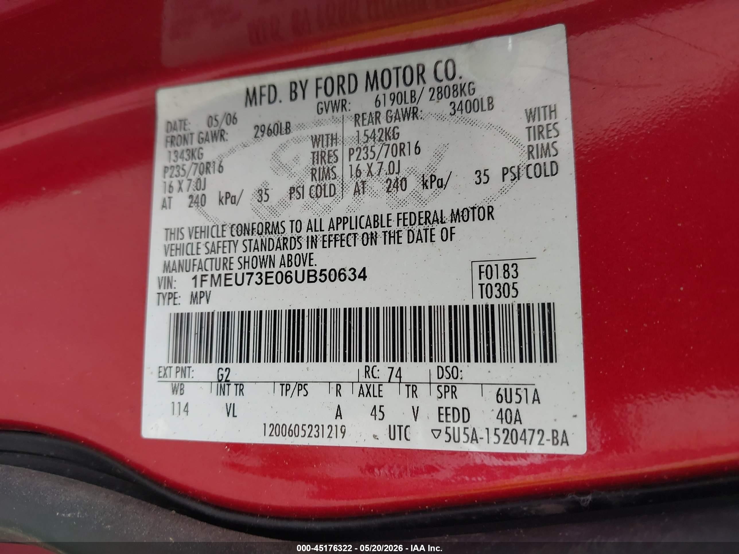 2006 Ford Explorer Xlt Red vin: 1FMEU73E06UB50634