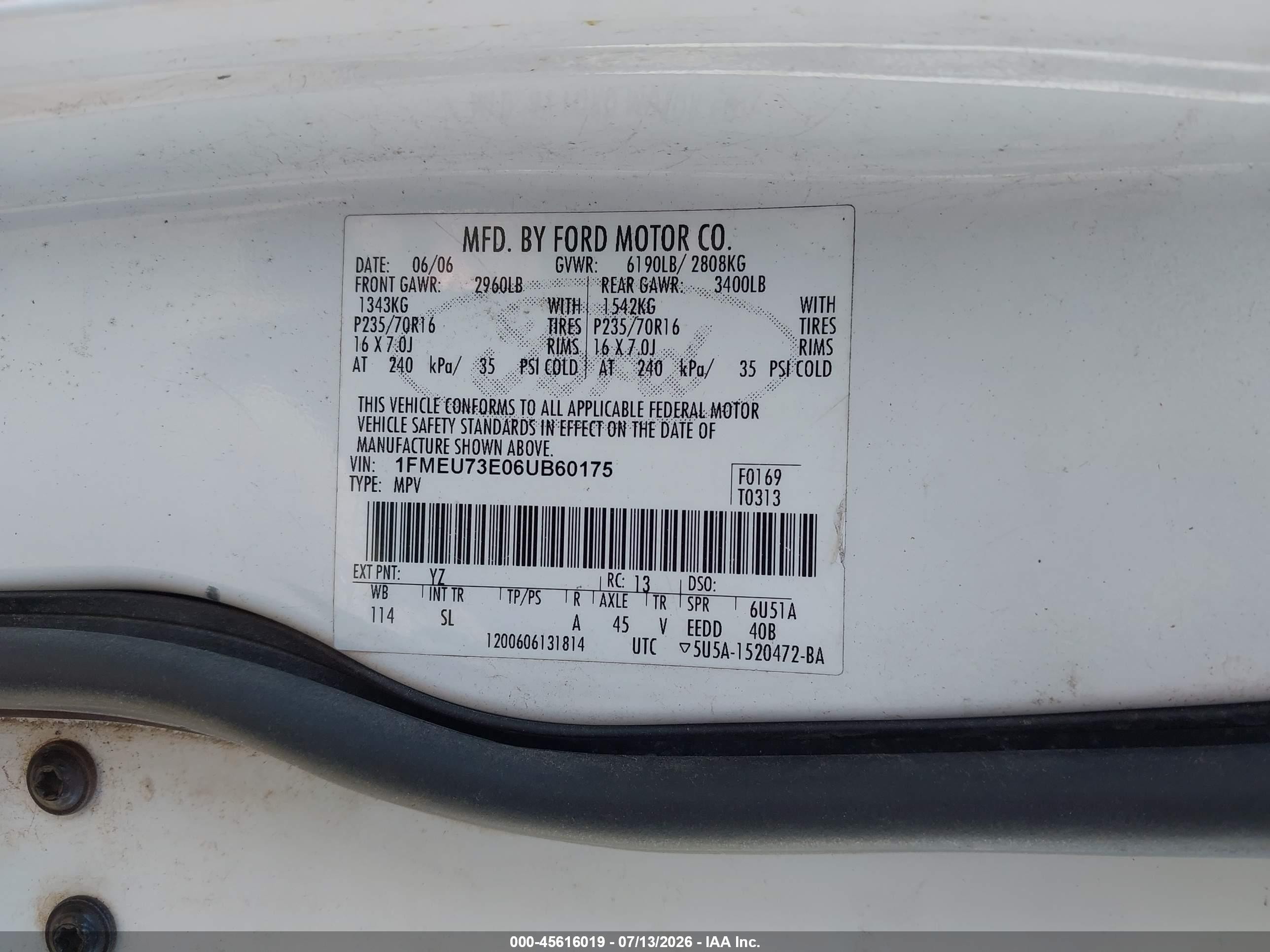 2006 Ford Explorer Xlt White vin: 1FMEU73E06UB60175