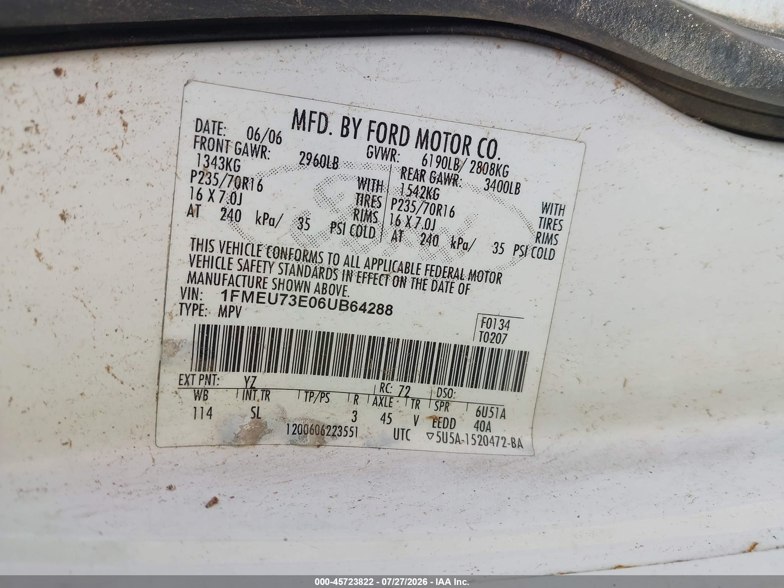 2006 Ford Explorer Xlt White vin: 1FMEU73E06UB64288
