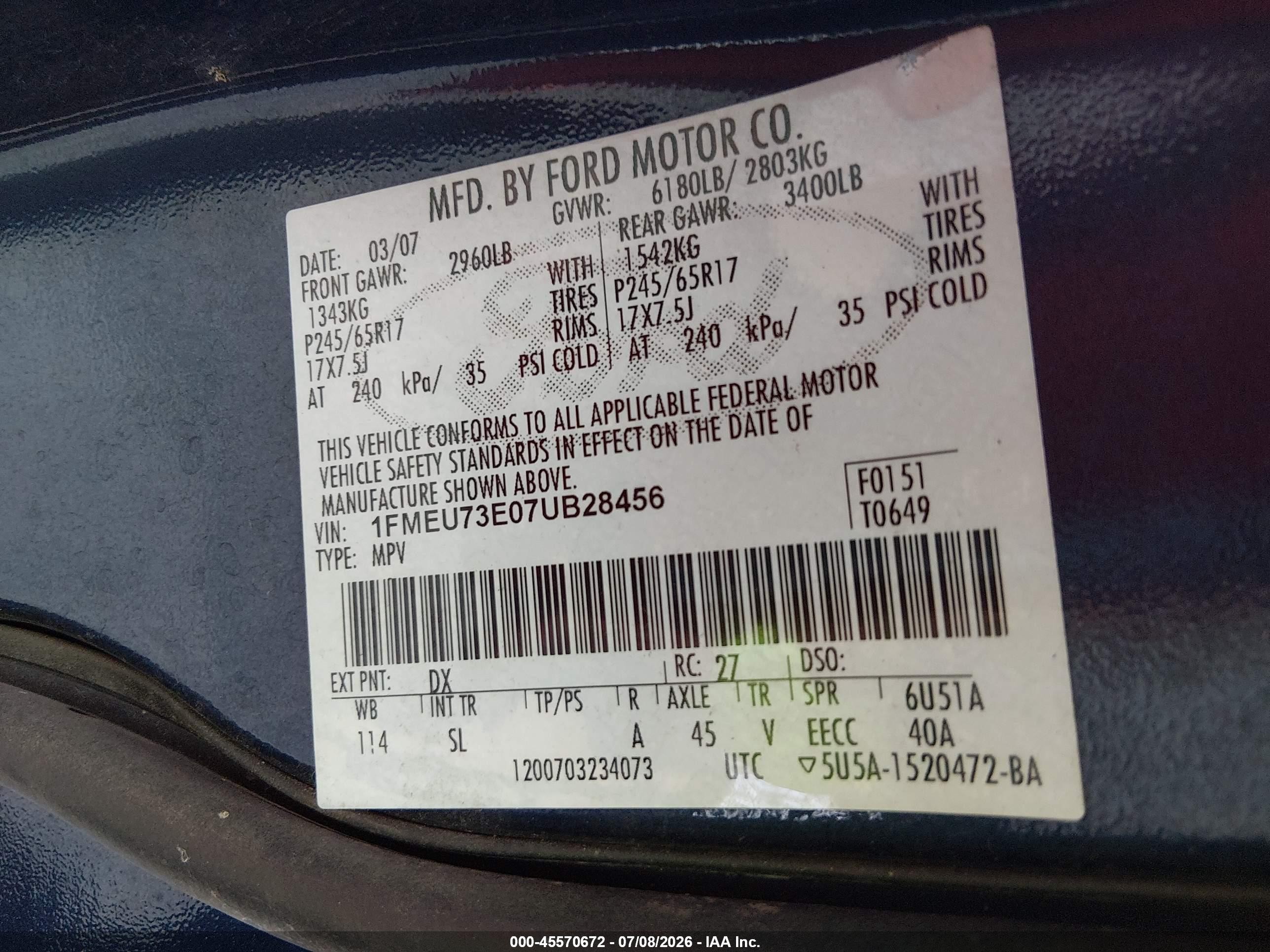 2007 Ford Explorer Xlt Синий vin: 1FMEU73E07UB28456