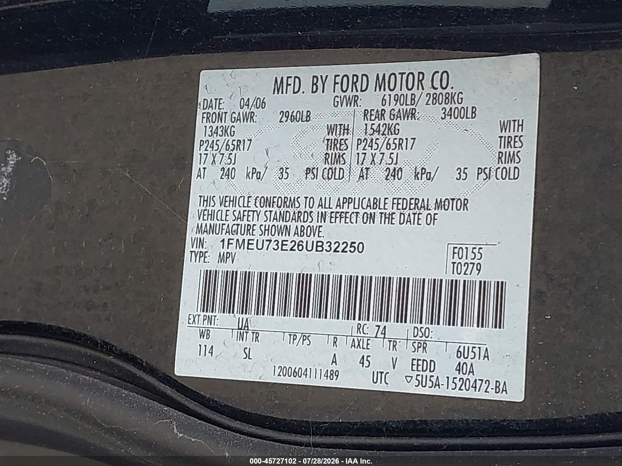 2006 Ford Explorer Xlt Black vin: 1FMEU73E26UB32250