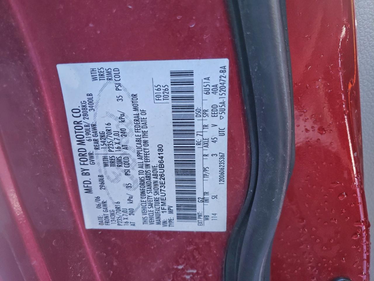 2006 Ford Explorer Xlt Red vin: 1FMEU73E26UB64180