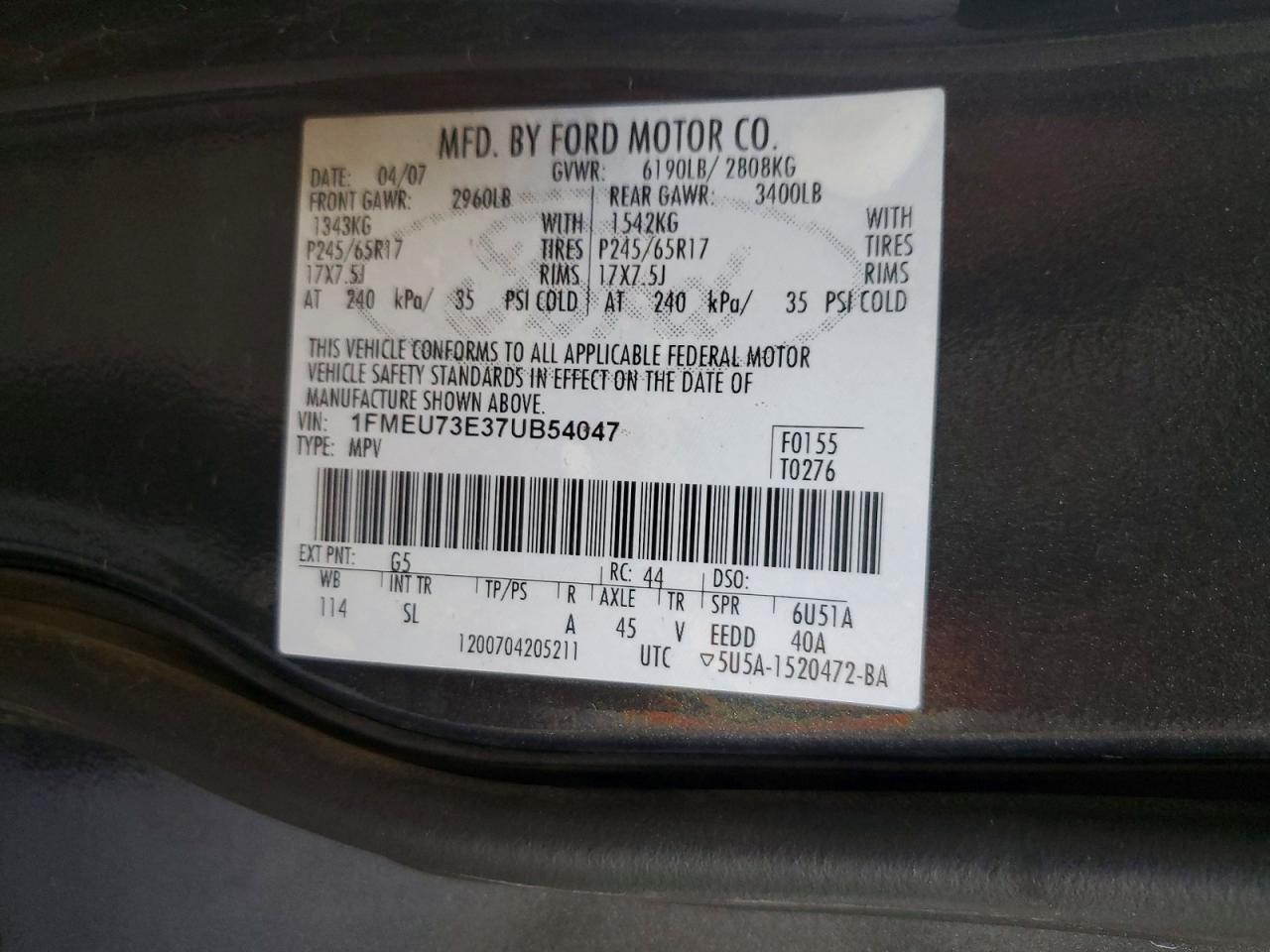 2007 Ford Explorer Xlt Charcoal vin: 1FMEU73E37UB54047