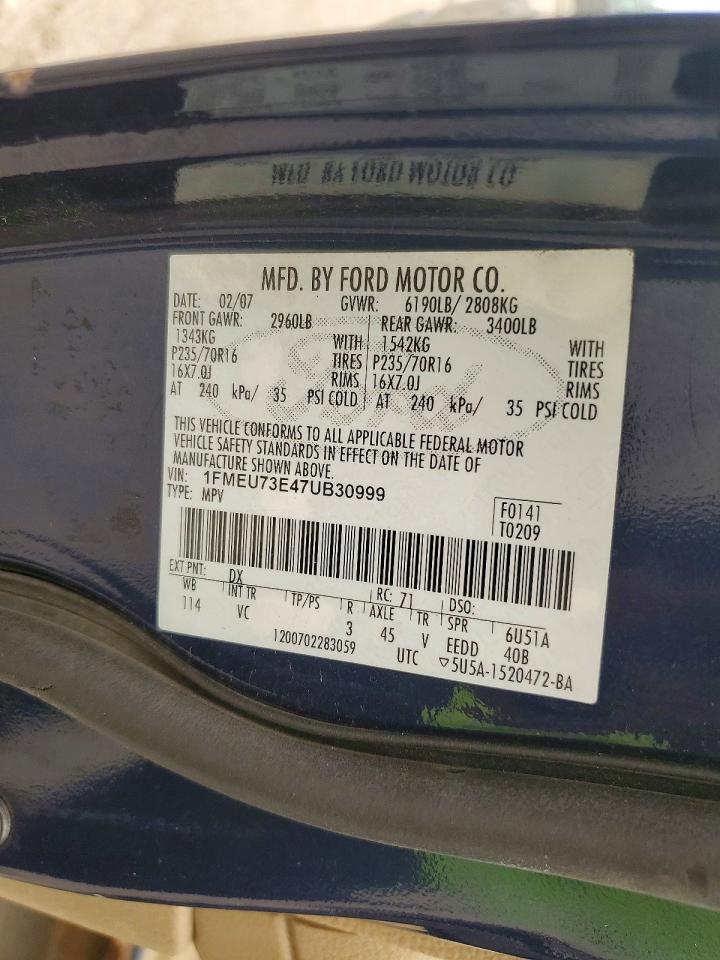 2007 Ford Explorer Xlt Blue vin: 1FMEU73E47UB30999