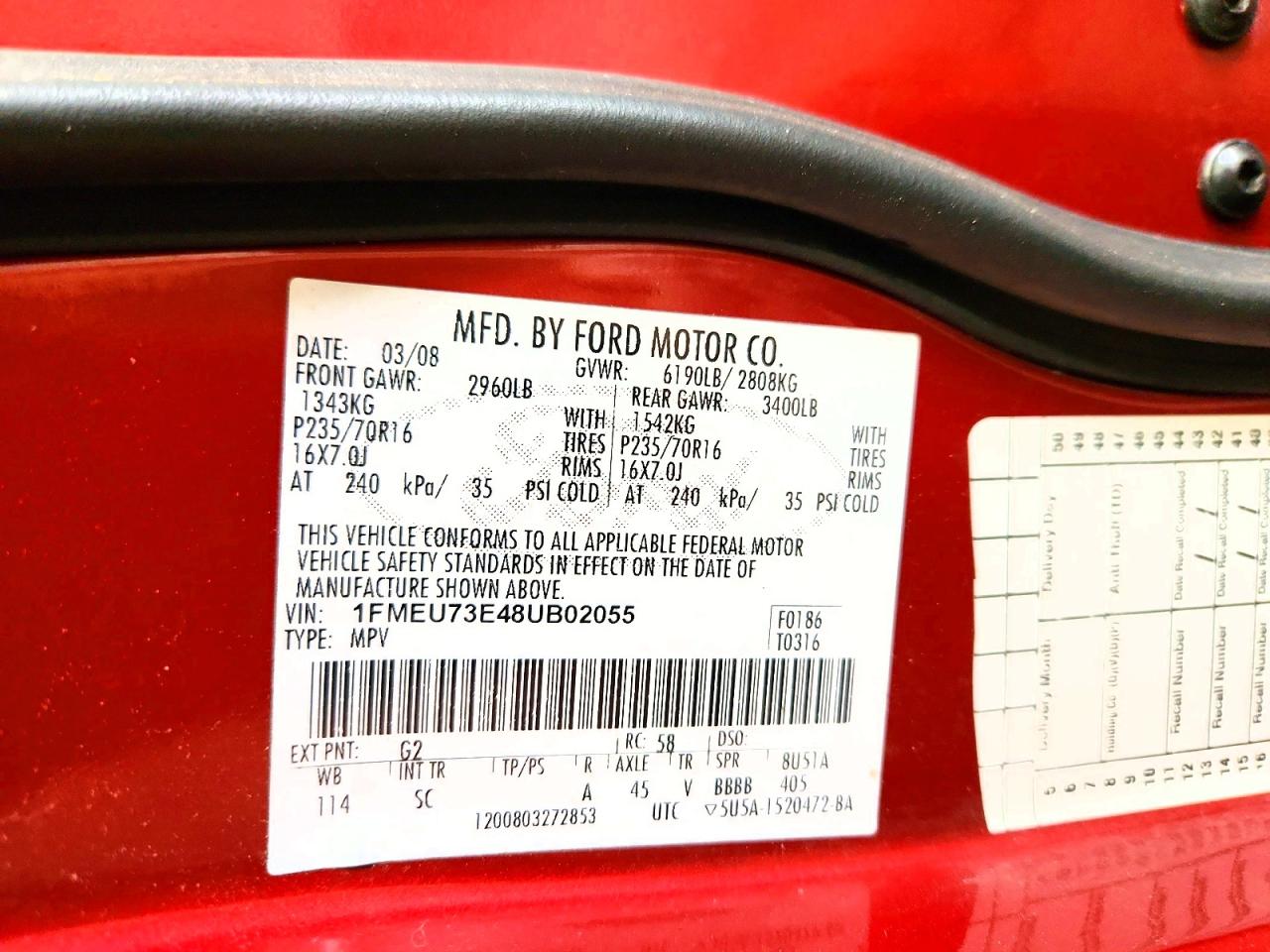2008 Ford Explorer Xlt Red vin: 1FMEU73E48UB02055