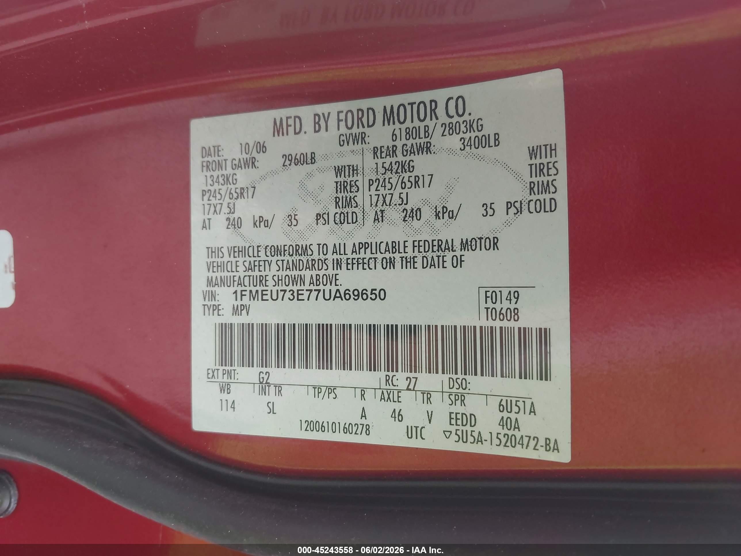 2007 Ford Explorer Xlt Burgundy vin: 1FMEU73E77UA69650
