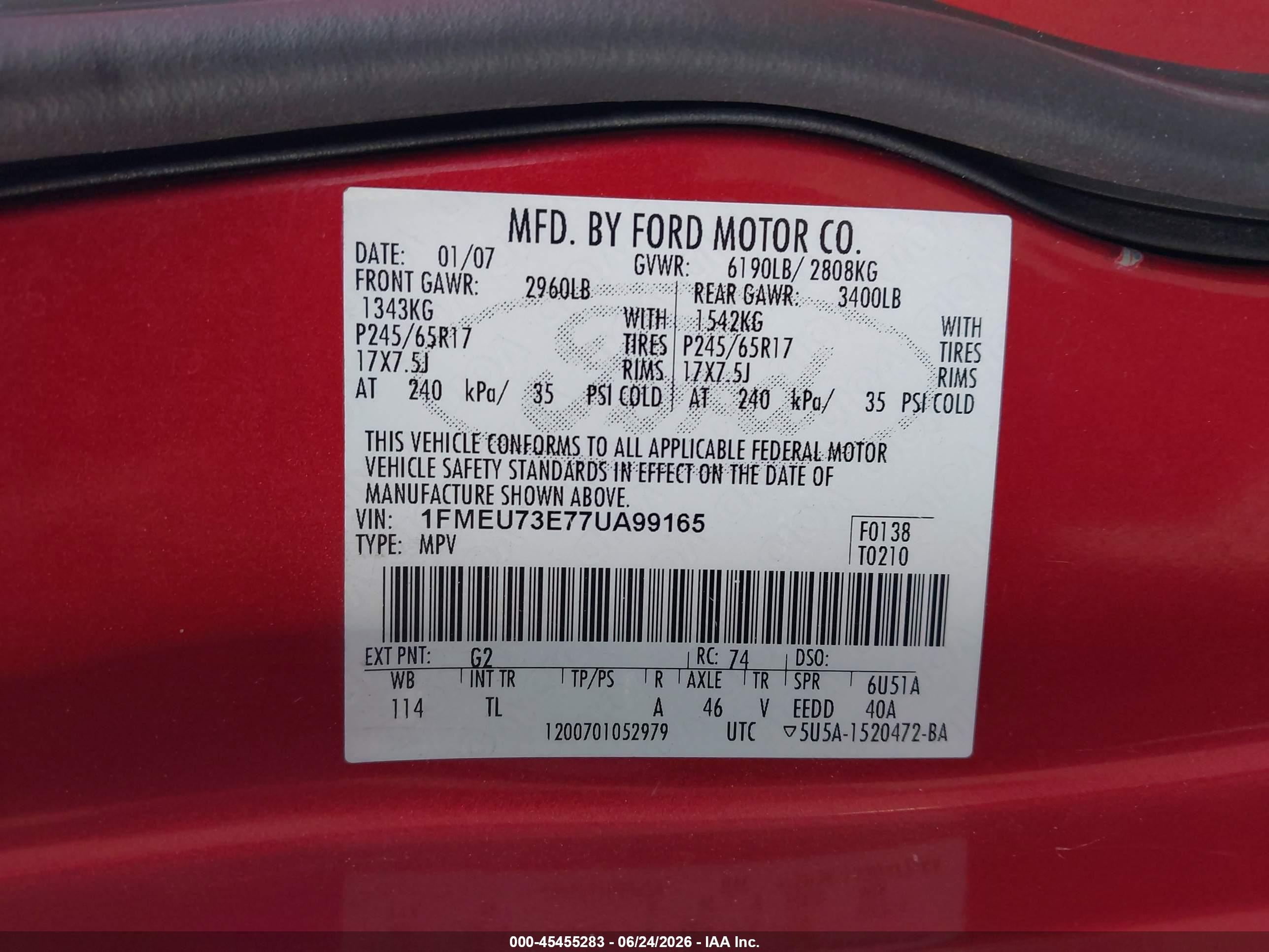 2007 Ford Explorer Xlt Red vin: 1FMEU73E77UA99165