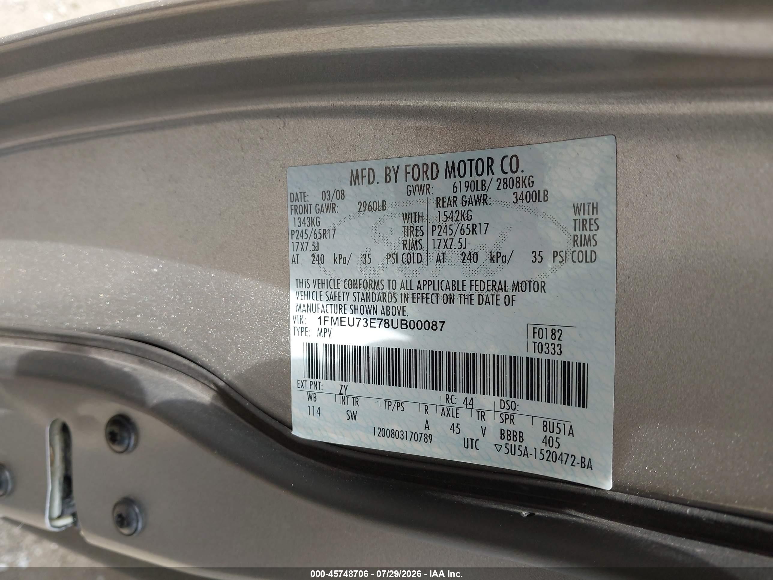 2008 Ford Explorer Xlt Silver vin: 1FMEU73E78UB00087