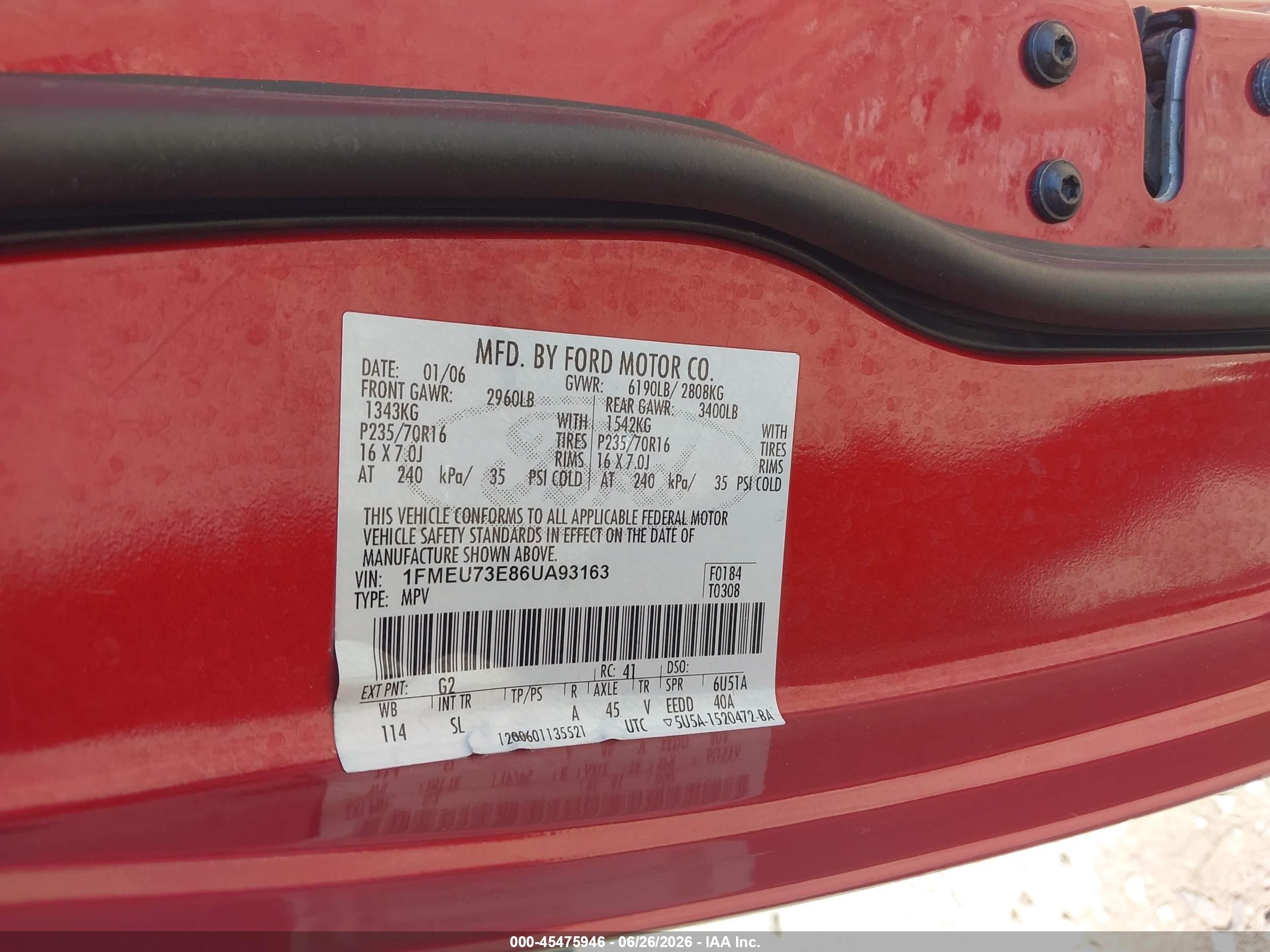 2006 Ford Explorer Xlt Red vin: 1FMEU73E86UA93163