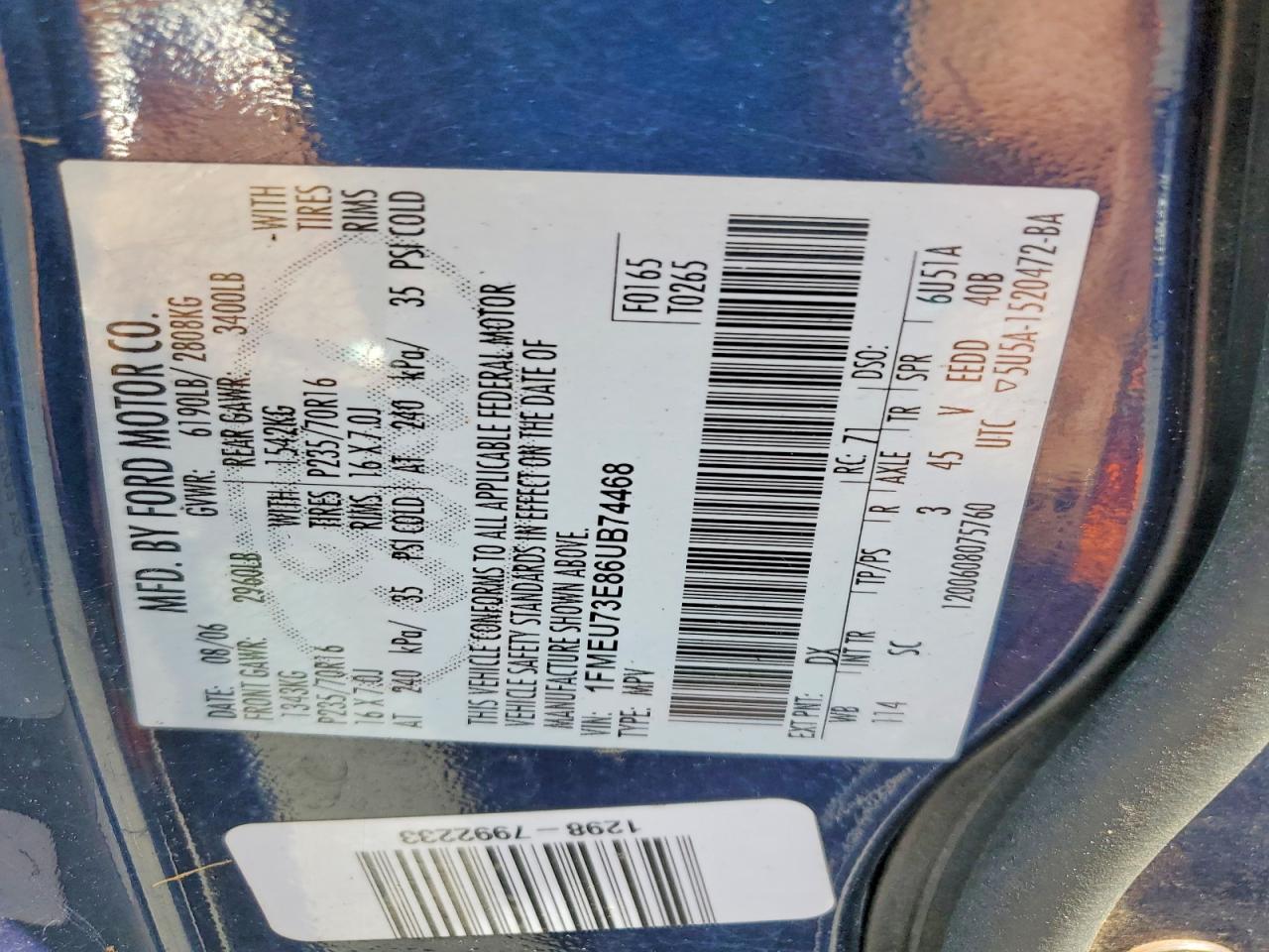 2006 Ford Explorer Xlt Blue vin: 1FMEU73E86UB74468