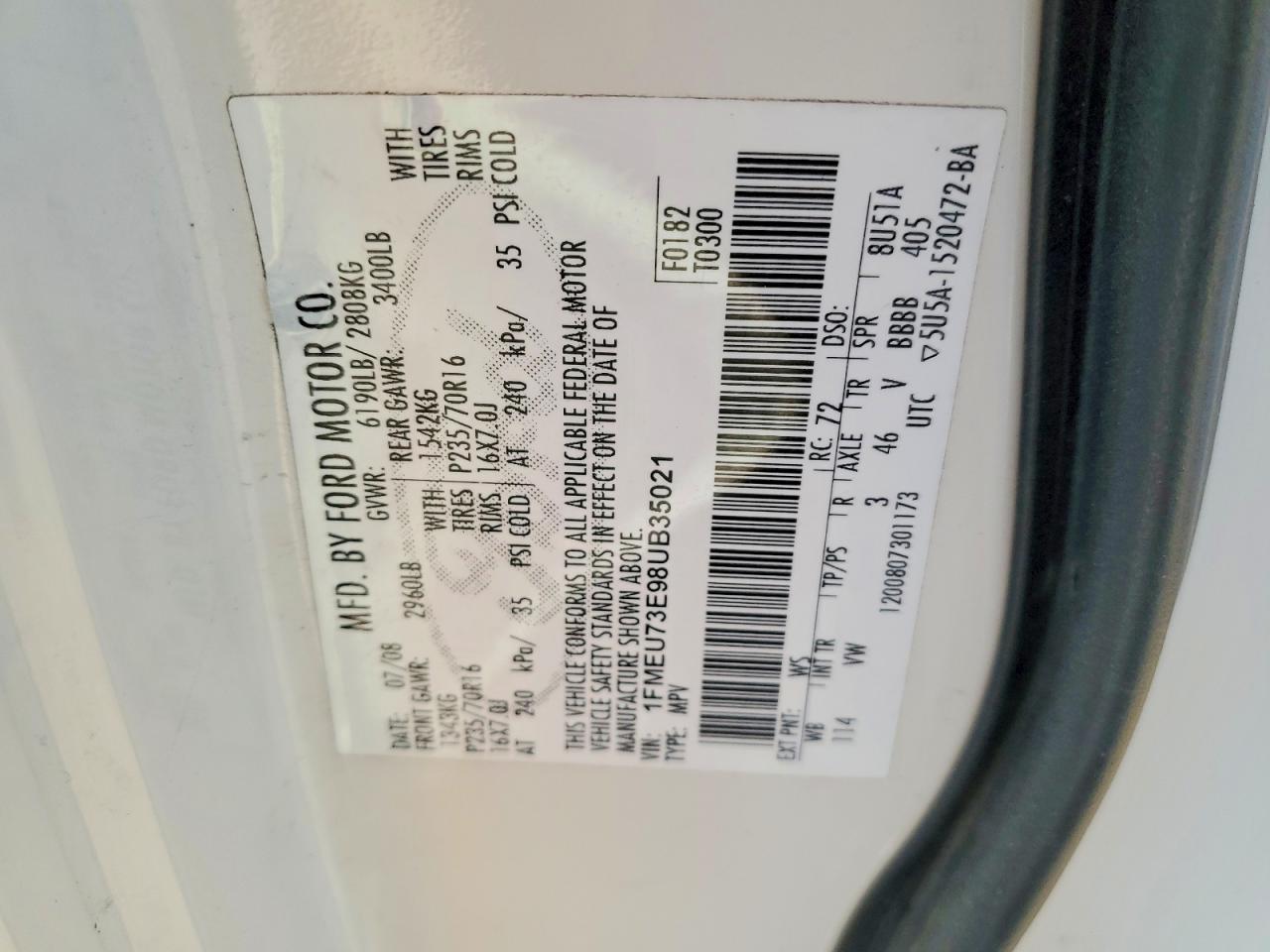 2008 Ford Explorer Xlt Белый vin: 1FMEU73E98UB35021