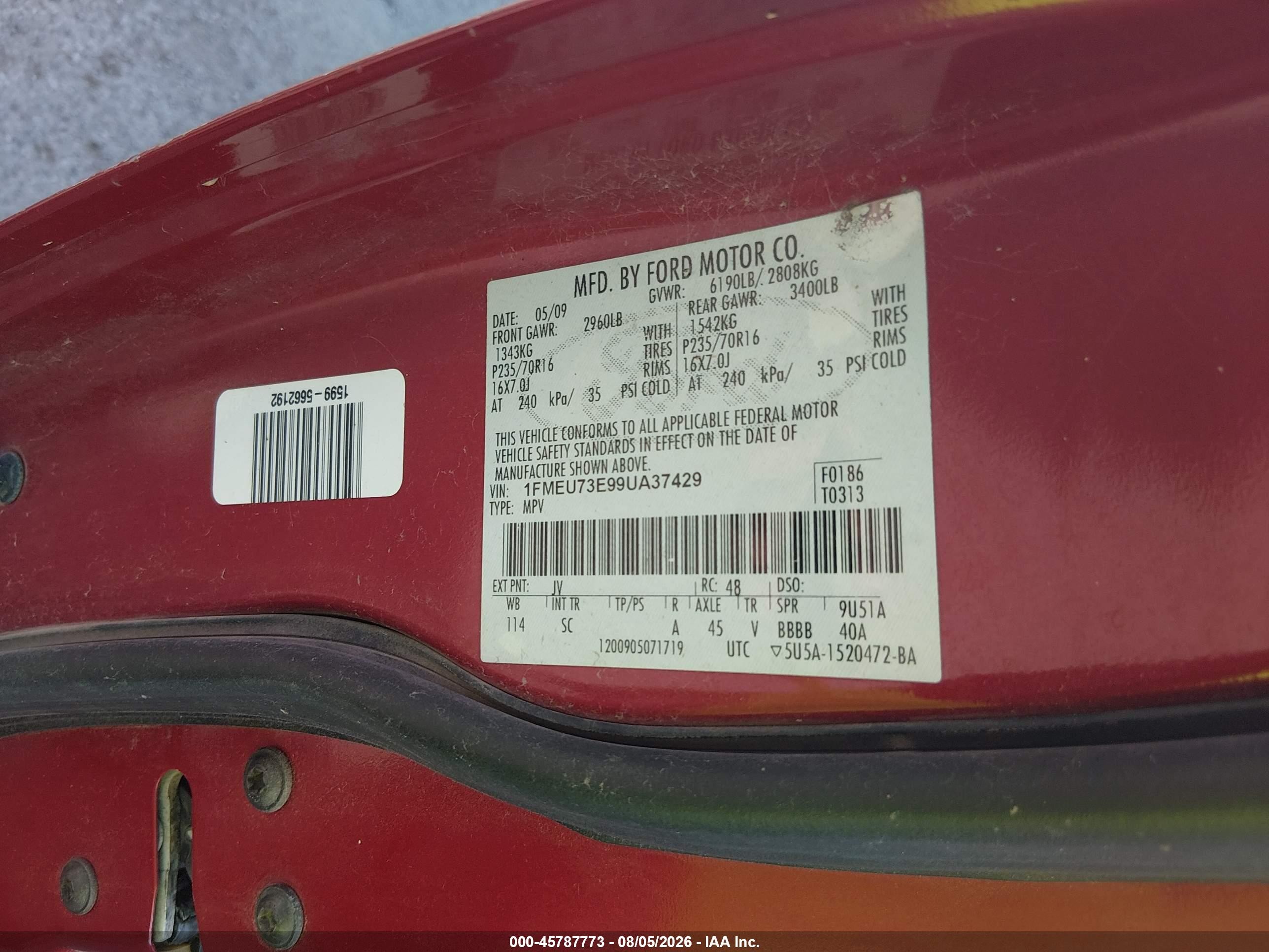 2009 Ford Explorer Xlt Red vin: 1FMEU73E99UA37429