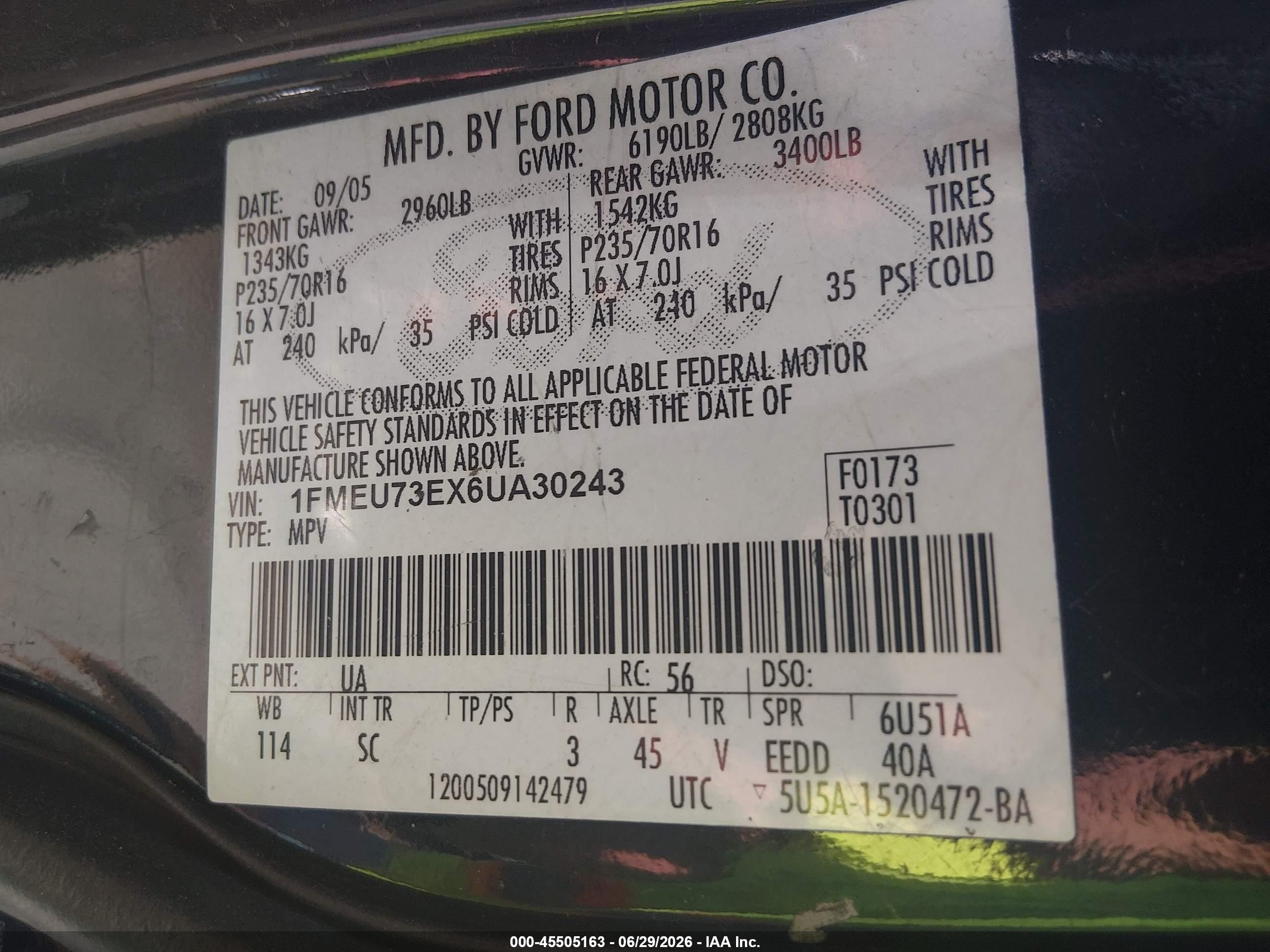 2006 Ford Explorer Xlt Black vin: 1FMEU73EX6UA30243