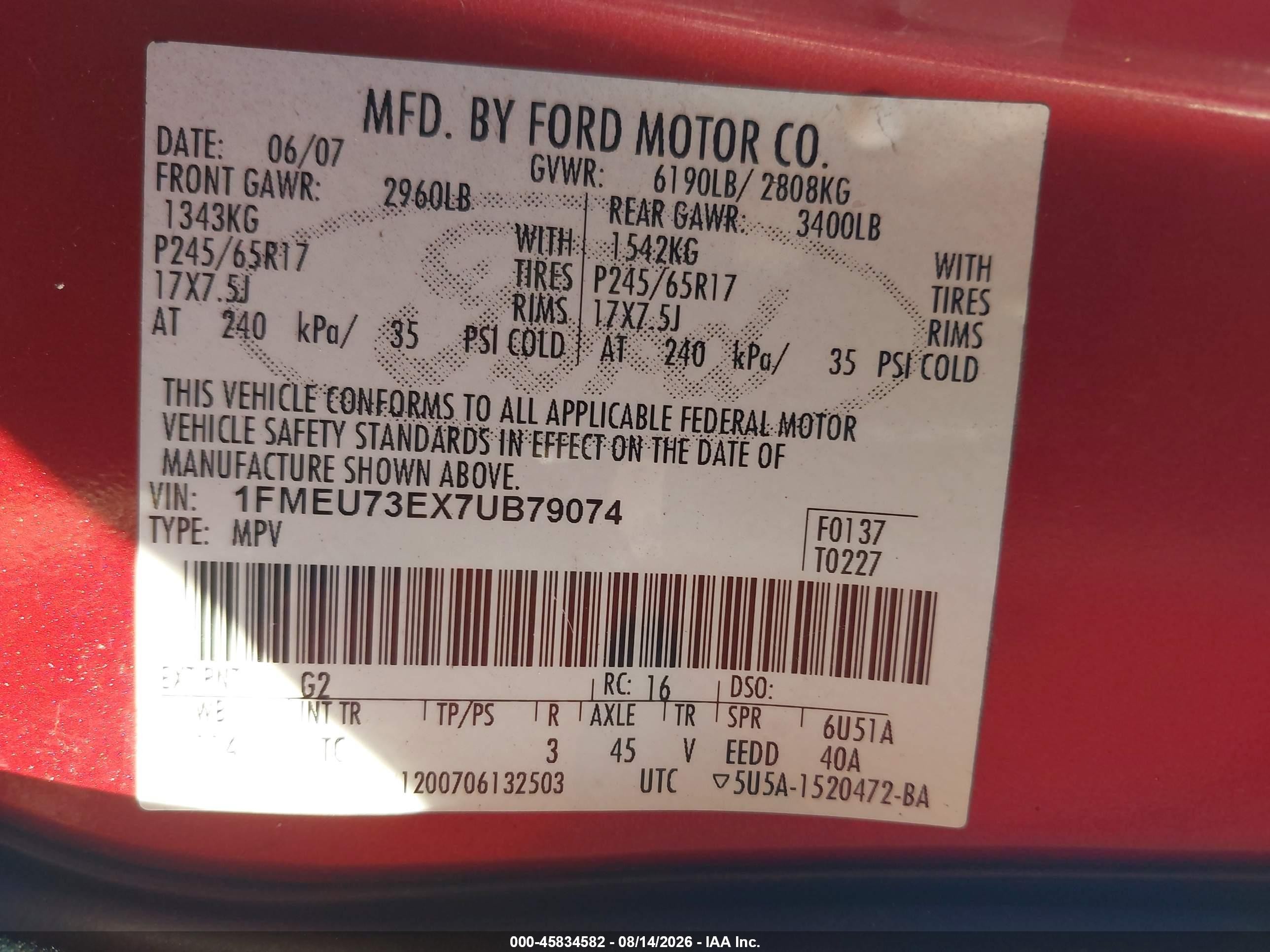 2007 Ford Explorer Xlt Red vin: 1FMEU73EX7UB79074