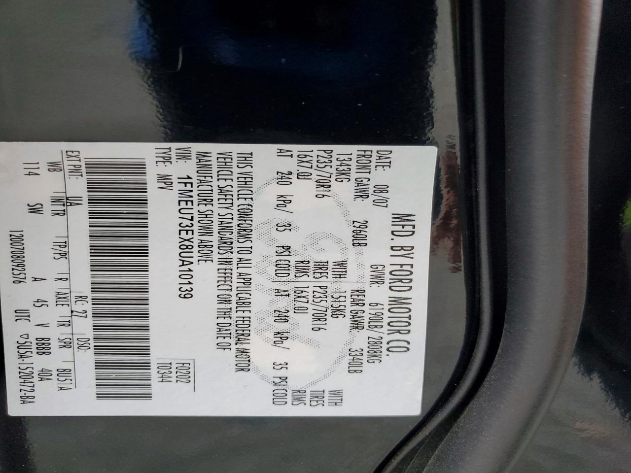 2008 Ford Explorer Xlt Black vin: 1FMEU73EX8UA10139