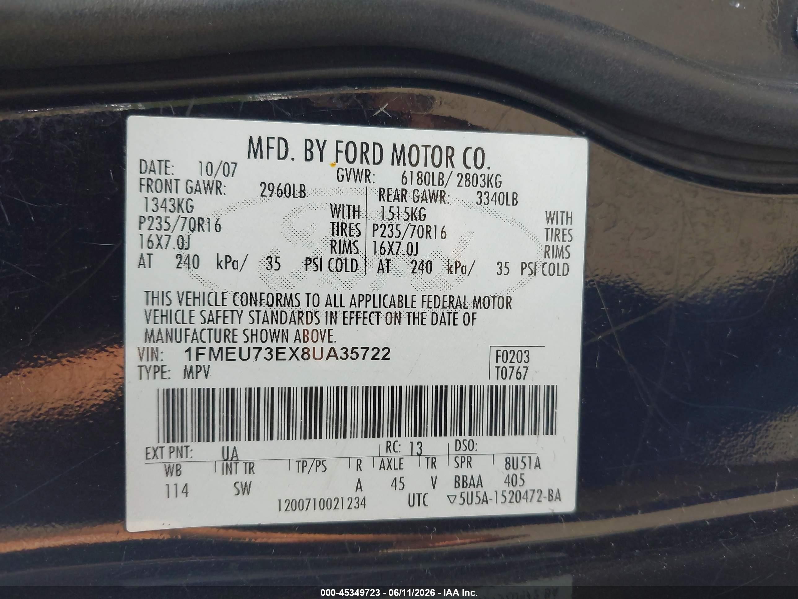 2008 Ford Explorer Xlt Black vin: 1FMEU73EX8UA35722