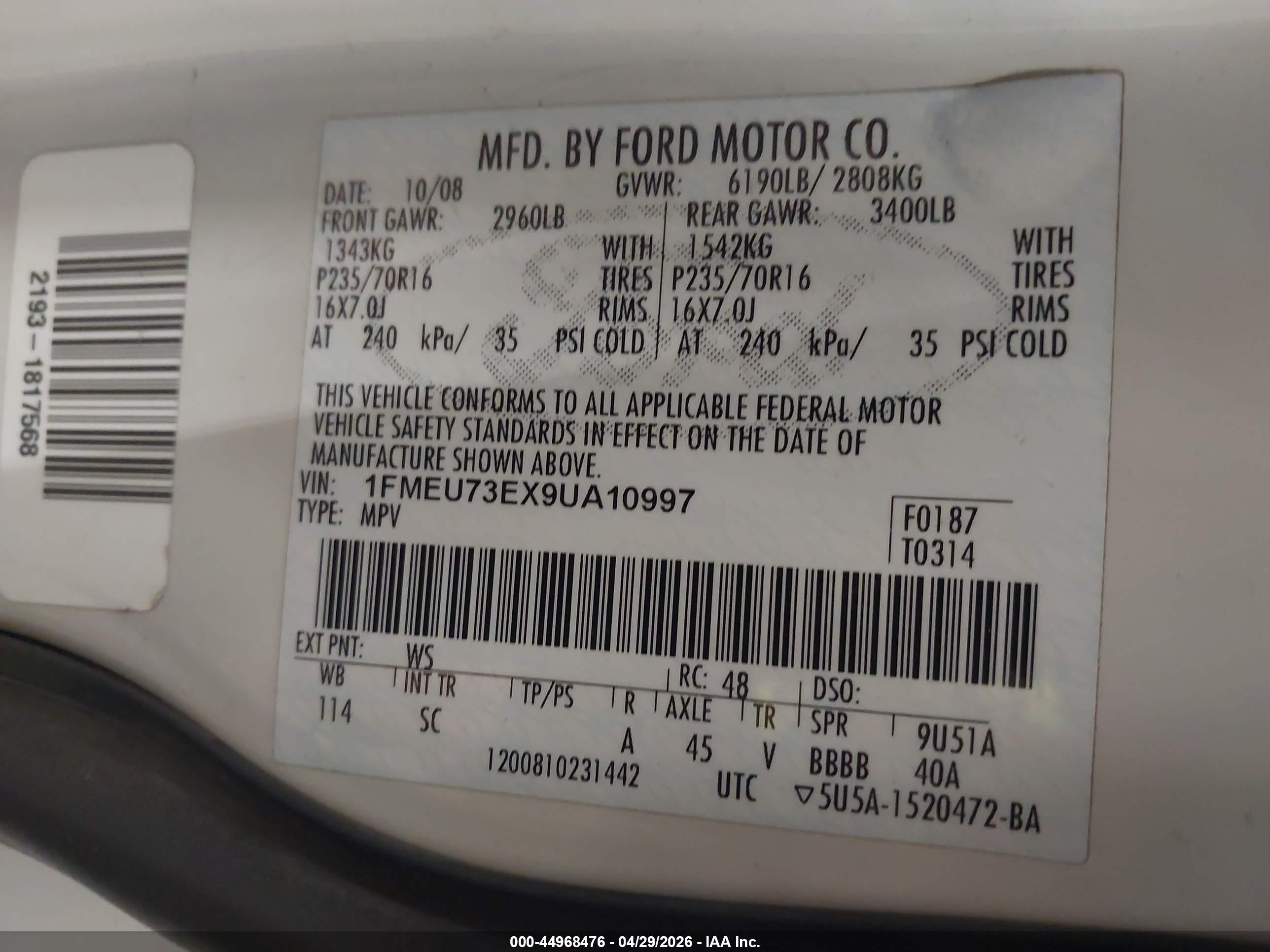 2009 Ford Explorer Xlt White vin: 1FMEU73EX9UA10997