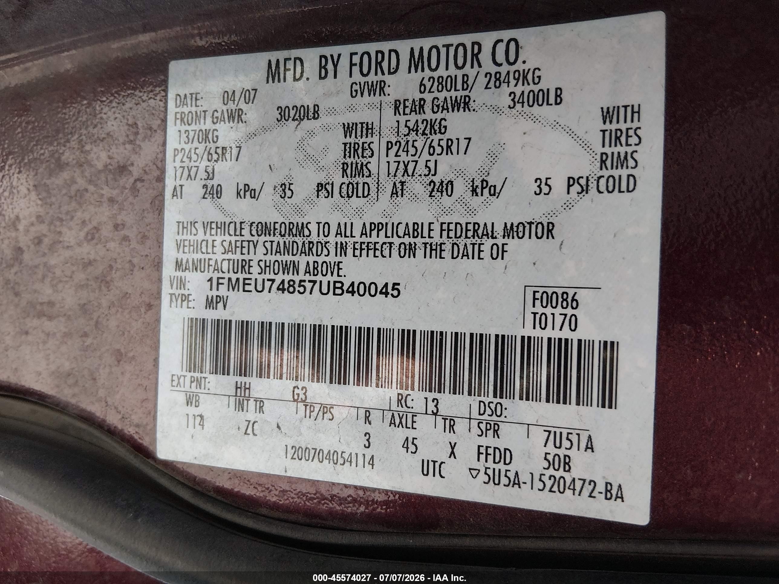 2007 Ford Explorer Eddie Bauer Maroon vin: 1FMEU74857UB40045