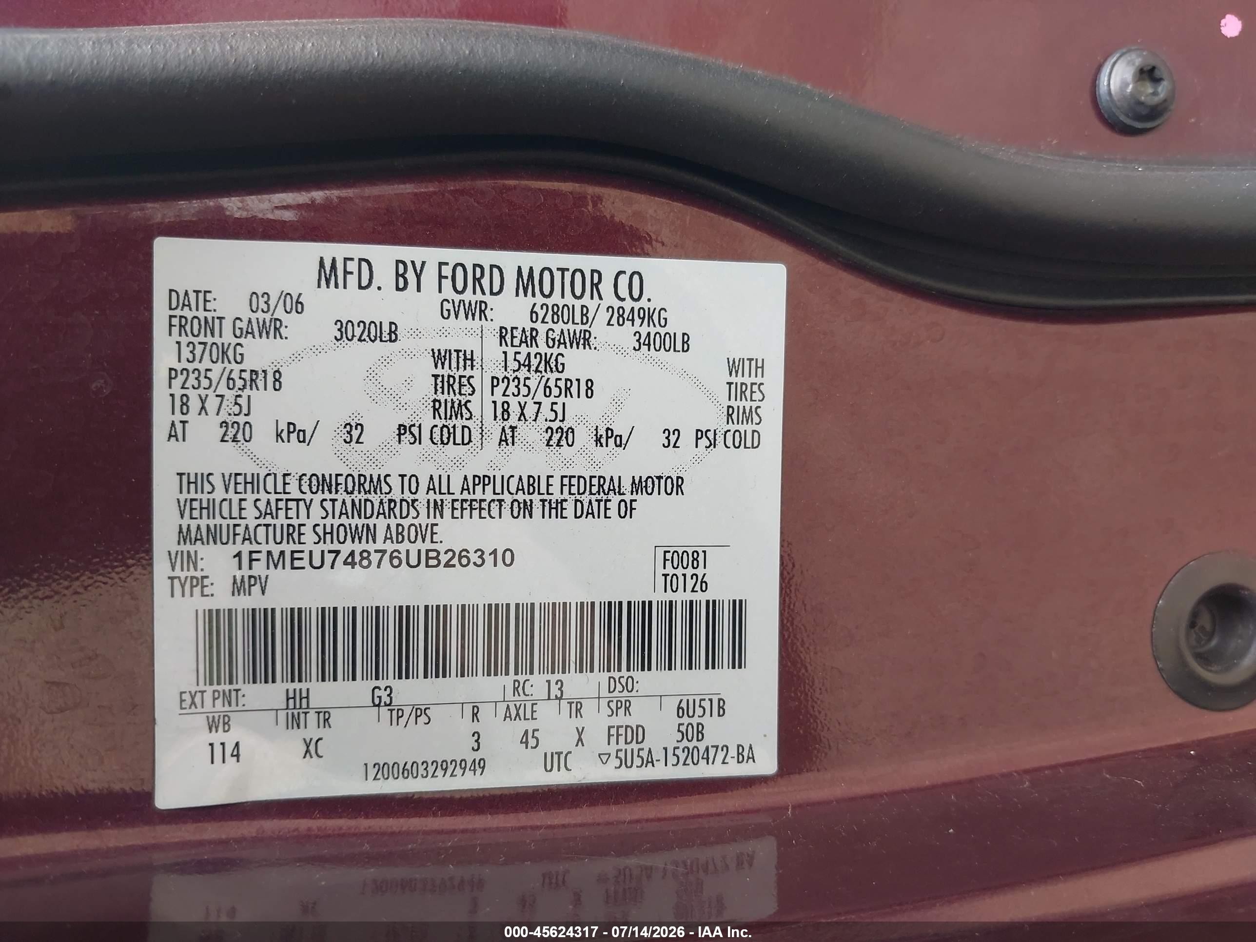 2006 Ford Explorer Eddie Bauer Burgundy vin: 1FMEU74876UB26310