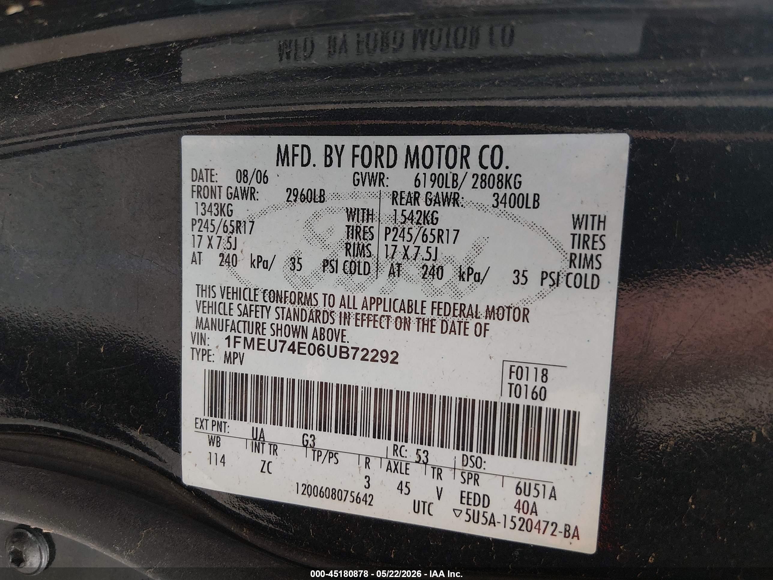 2006 Ford Explorer Eddie Bauer Black vin: 1FMEU74E06UB72292
